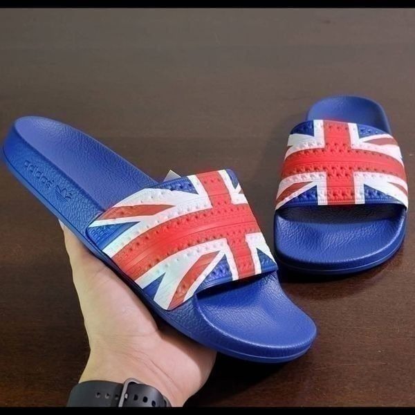 Adidas Originals Adilette United Kingdom England UK Flag Slides Sandals Blue Red