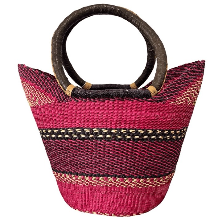 African Handmade Basket Handbag Sustainably Sourced Pink