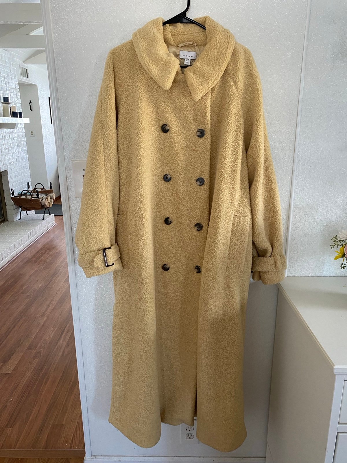 Top Shop light yellow coat size 12 double breasted belted