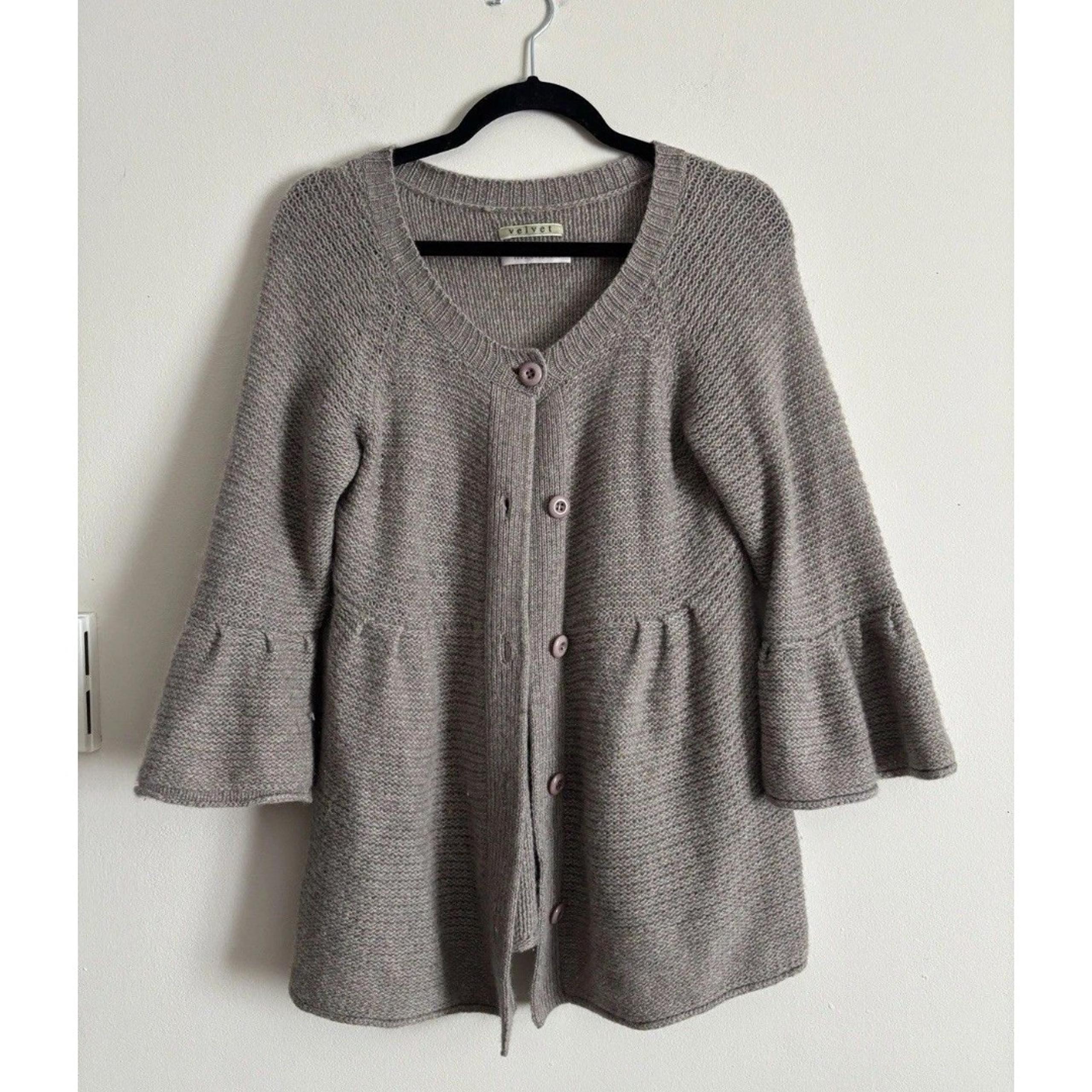 Velvet By Graham & Spencer 100% Cashmere Knit Cardigan Sweater Womens M Taupe
