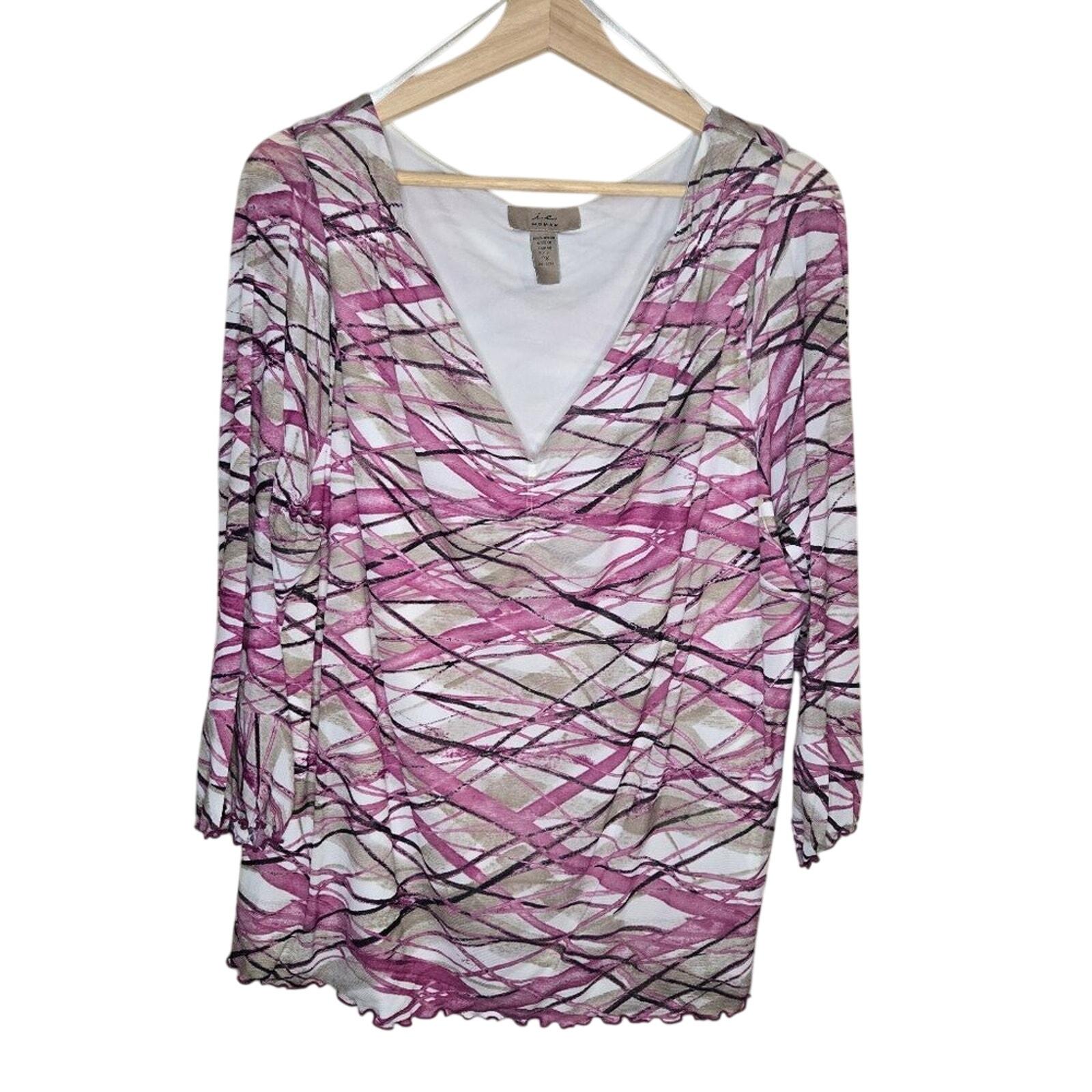 i.e. Woman Pink & White Abstract Print Cowl Neck Top Size 2X Plus 0313