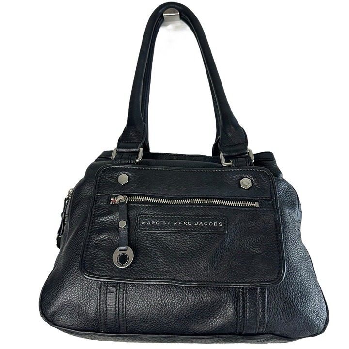 MARC BY MARC JACOBS Shoulder Bag Leather Black Multiple Outer Pockets Zipper
