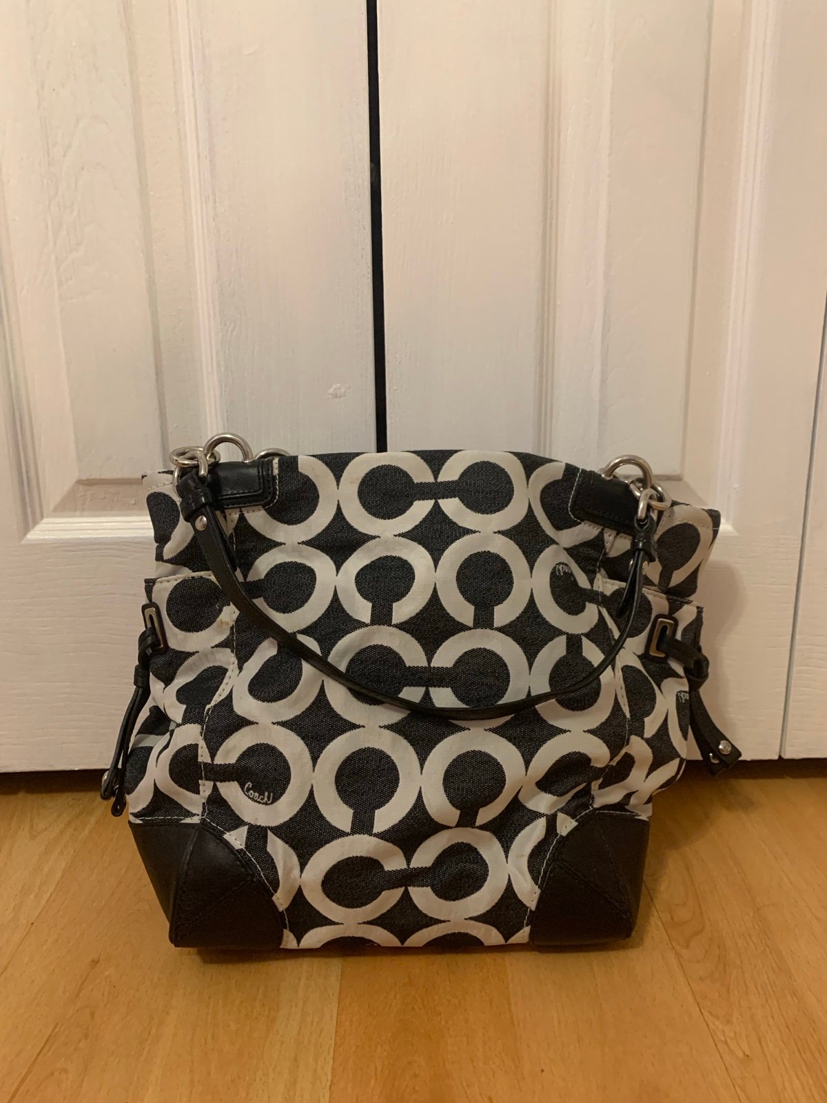 Vintage Coach Black Op Art Shoulder Bag