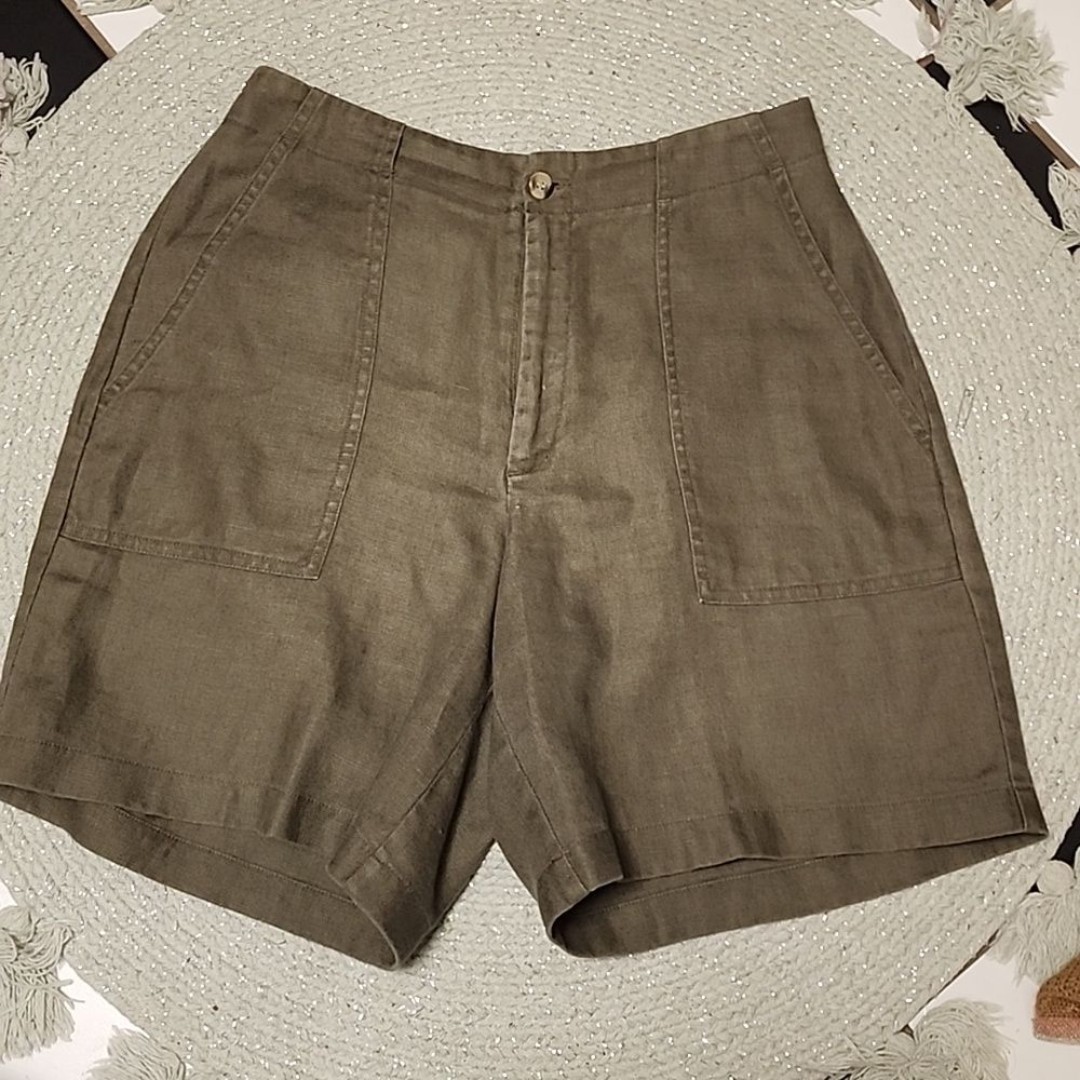 VintageBrooks Brothers women olive green linen shorts size 4 quiet luxury trendy