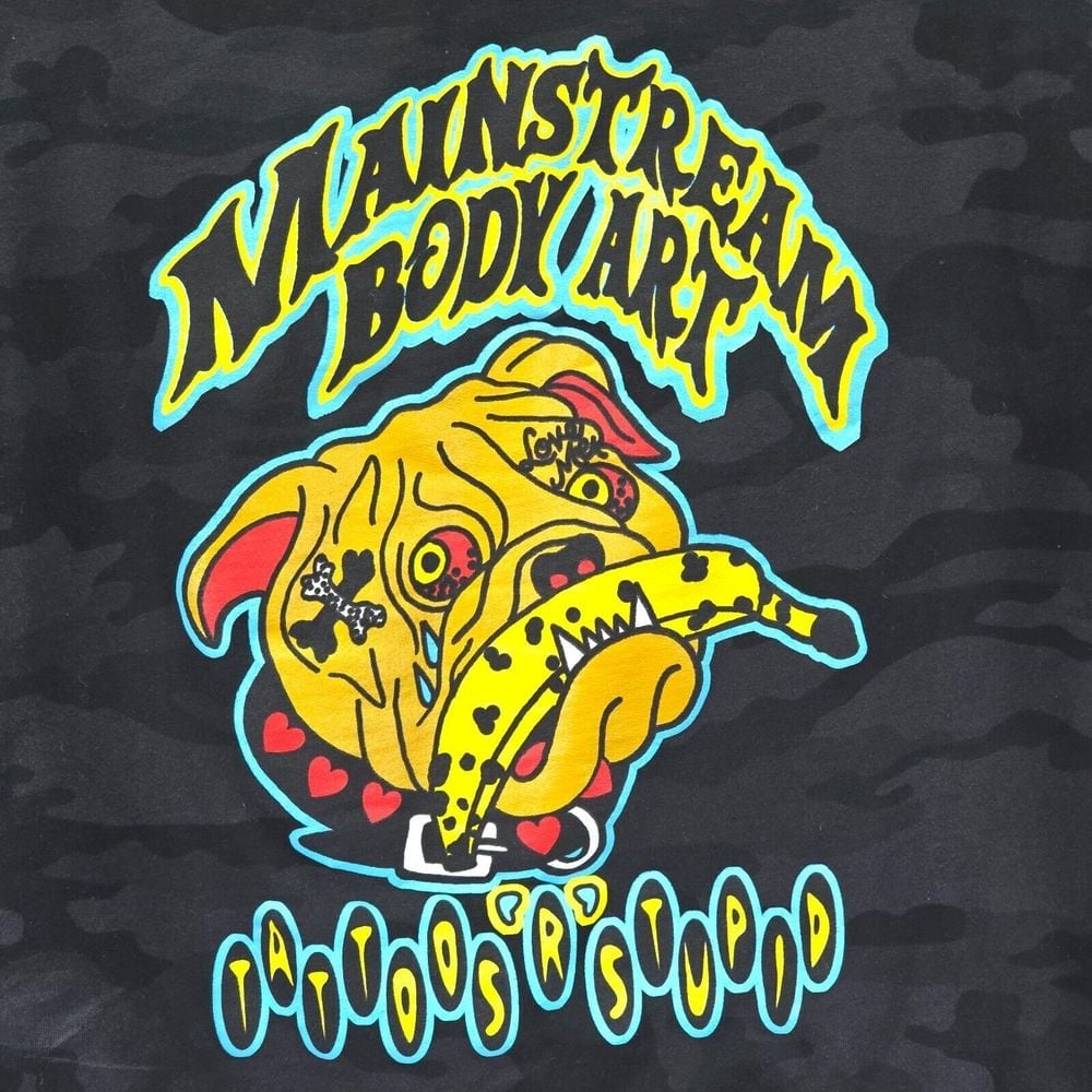 Mainstream Body Art Tattoo Graphic Hoodie Men Small Pitbull Bold Colorful Fleece