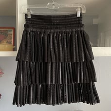 Maje Juppon Faux Leather Tiered Pleated Mini Skirt Size 36 Black