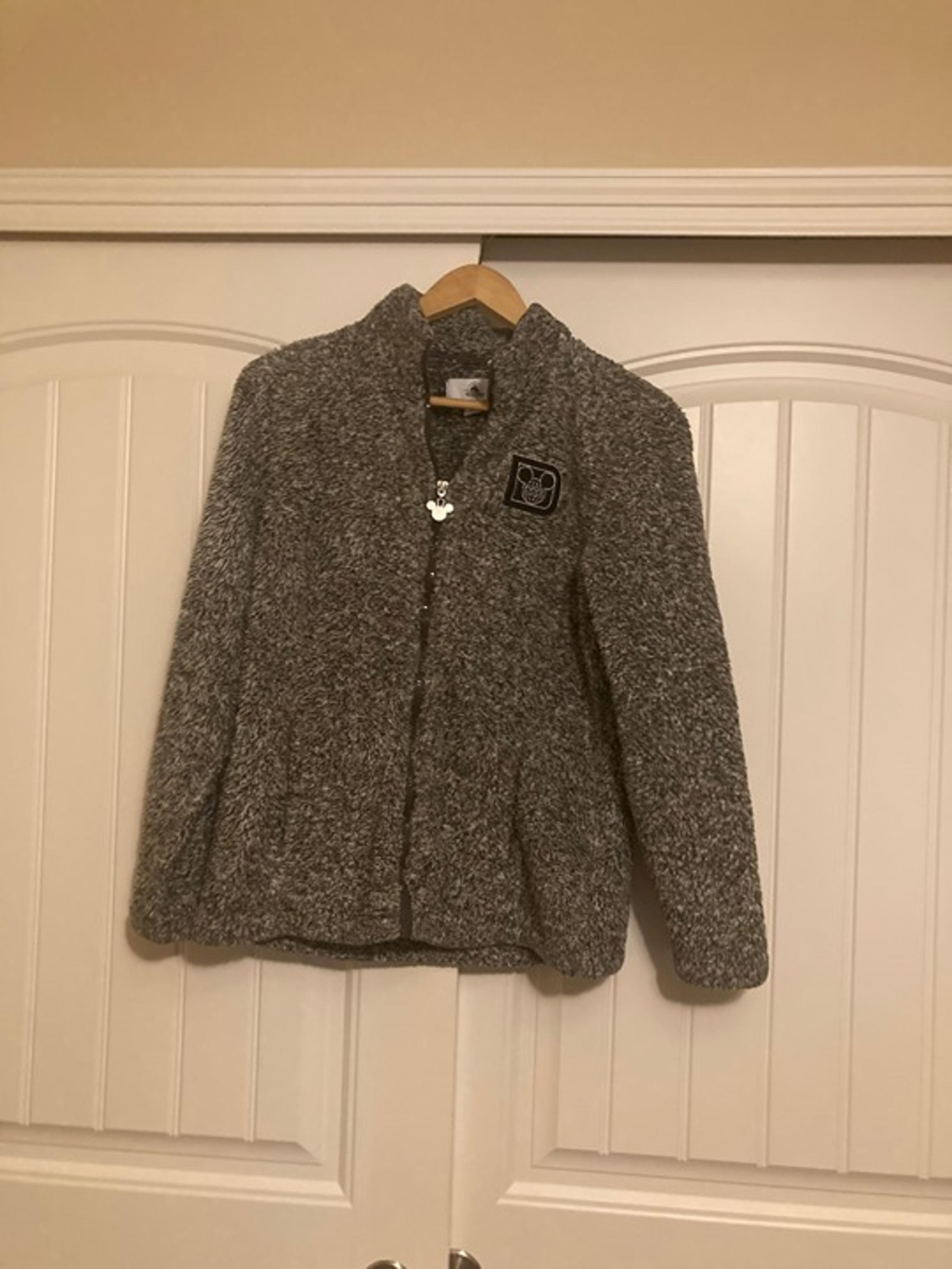 Disney Parks Full Zip Cardigan Sweater Womens Small Gray Polyester Long Sleeve