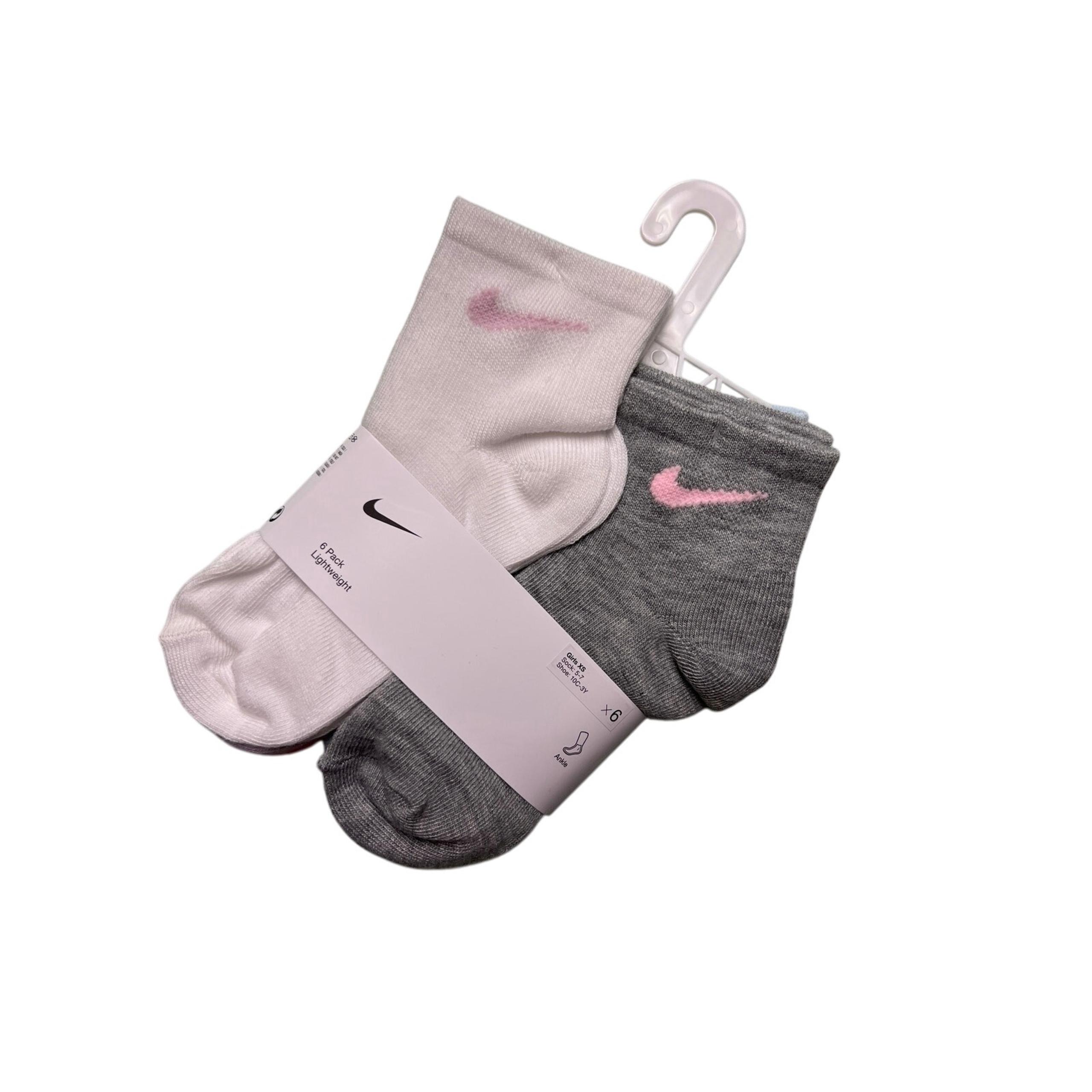 Nike Girls Lightweight Ankle Socks 6-Pack Size XS Sock: 5-7 Shoe: 10C-3Y Pastel