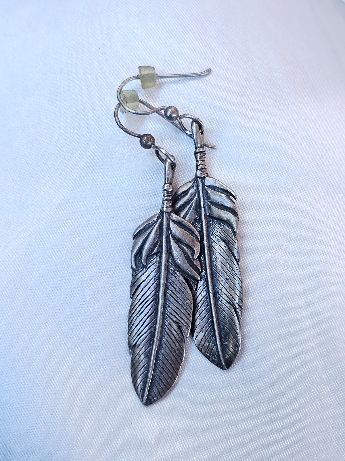 Oxidized Sterling Feather dropped Earrings