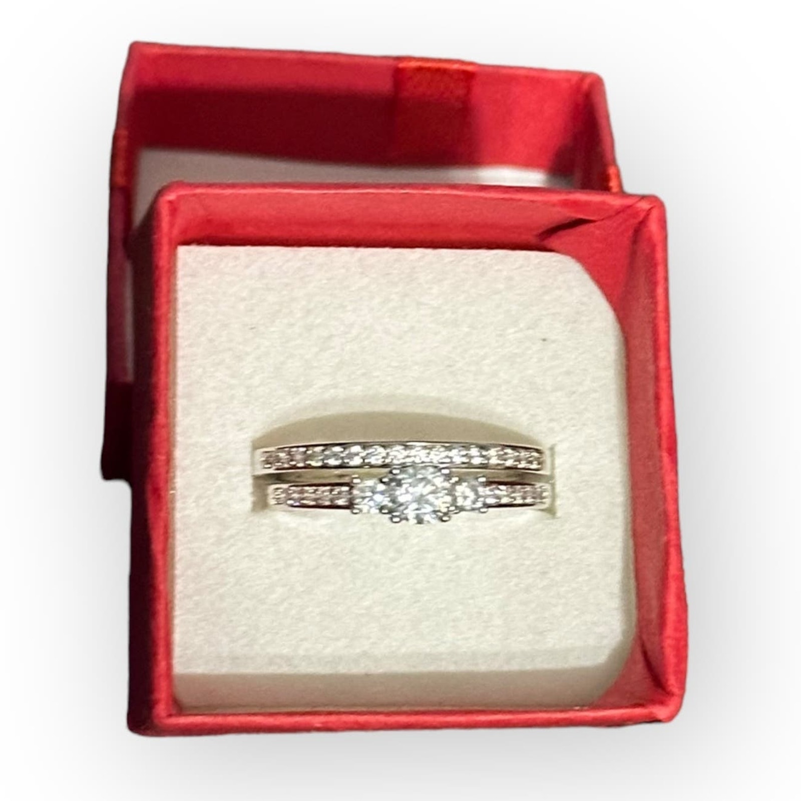 925 Sterling Silver .25 ct. Cubic Zirconia Wedding Engagement 2 Ring Set Size 7