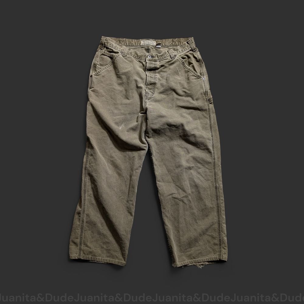 Vintage Abercrombie & Fitch Size 34x27 Olive Green Heavy Canvas Carpenters Pants
