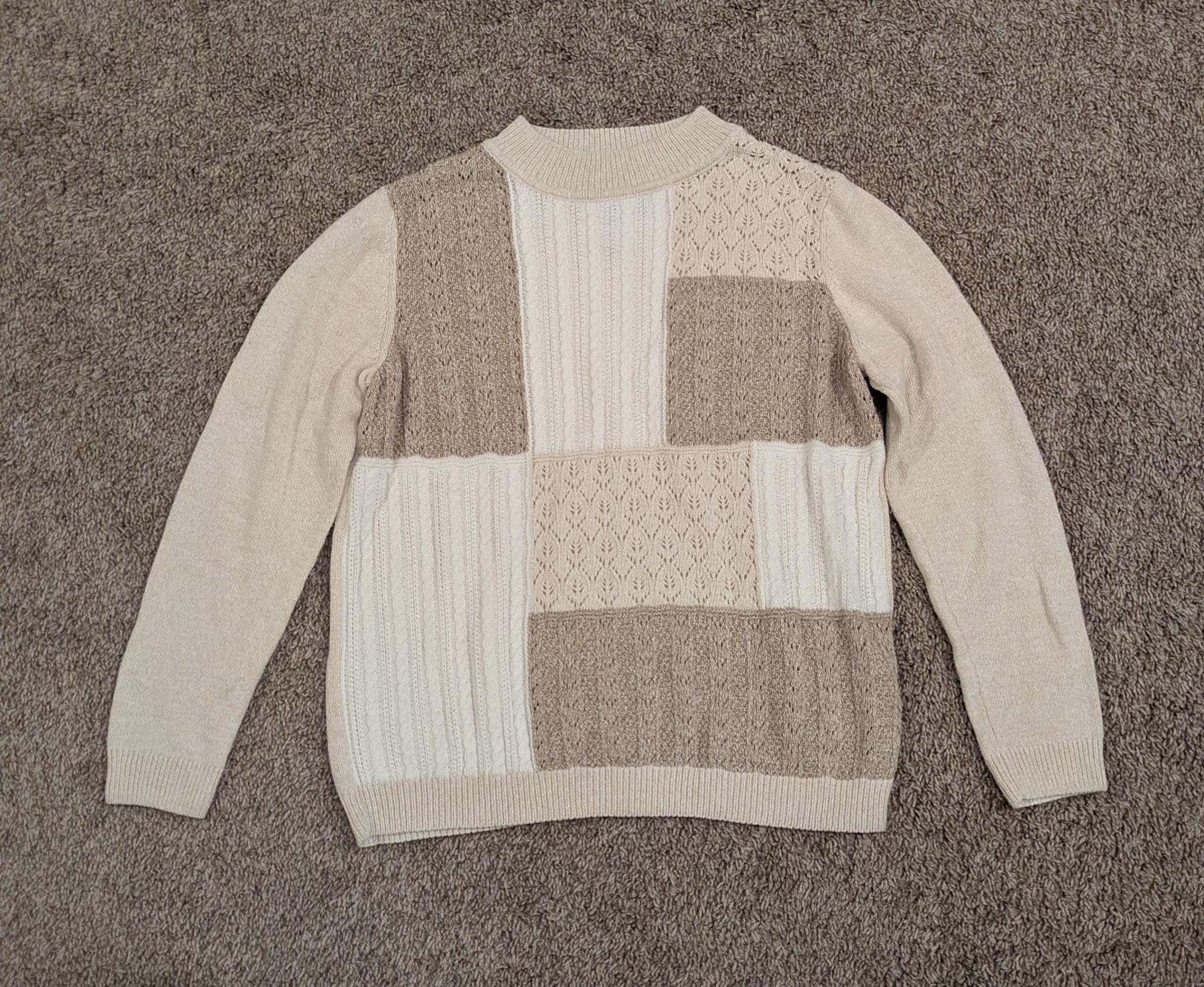 Alfred Dunner neutral beige tan color block crewneck sweater size petite medium