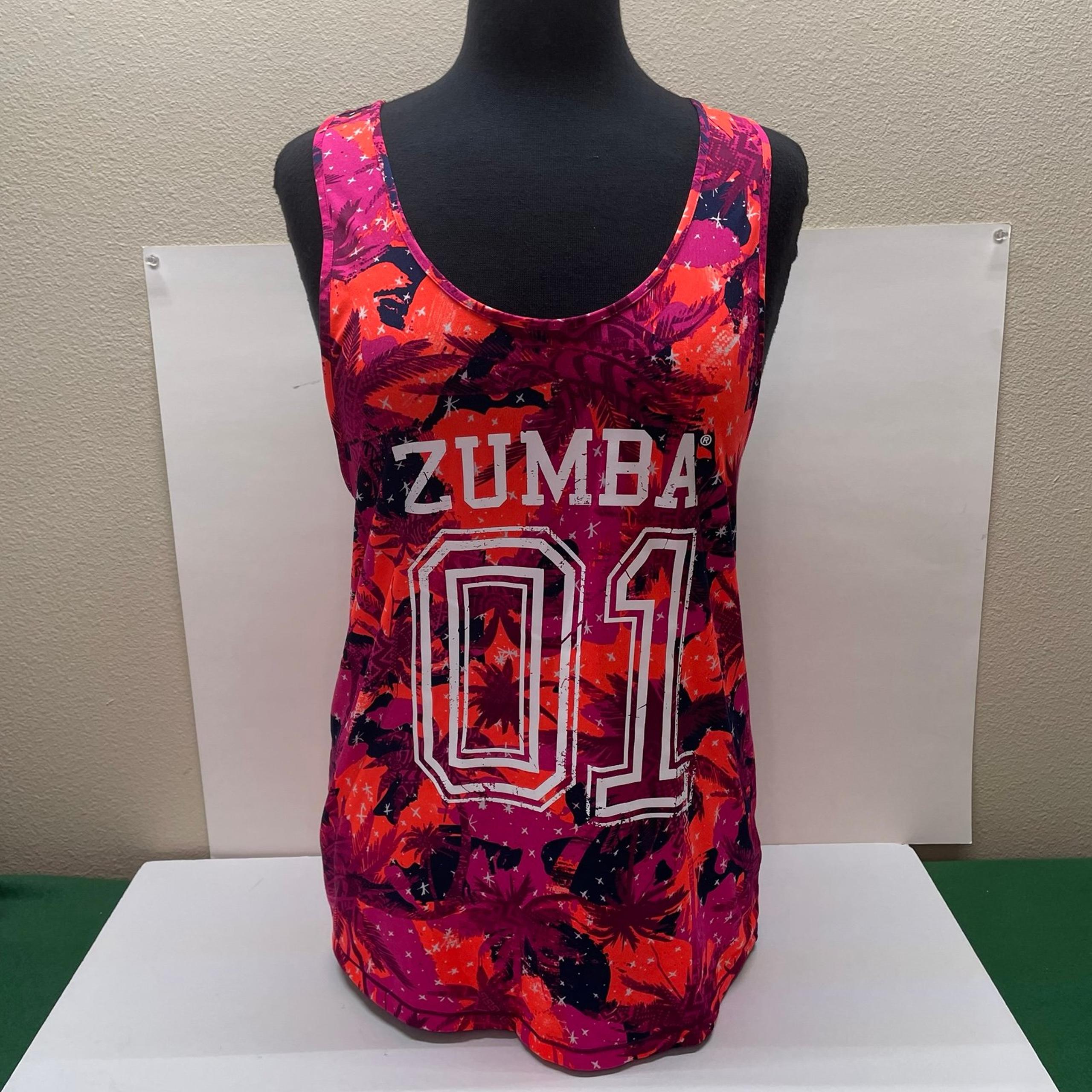 Zumba women’s athletic tank top size medium - pink & orange tropical theme