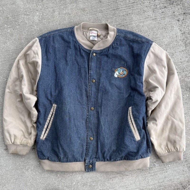 Vintage 90s Disney Donald Duck Varsity Bomber Jacket L Denim Streetwear Y2K