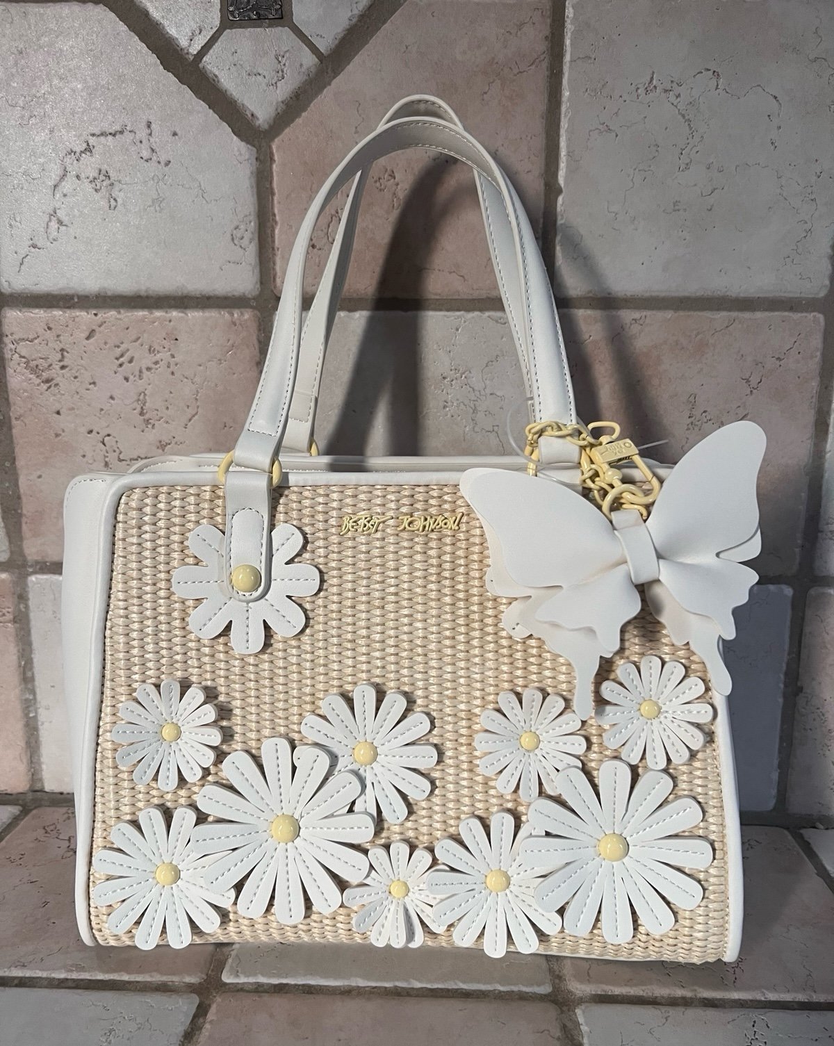 Betsey Johnson Flower Tote Bag/Crossbody Bag with Butterfly Charm NWT