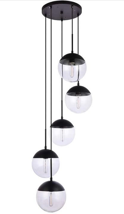 5-Light Sphere Glass Chandelier Ceiling Lights, Modern Elegant Clear Glass Globe