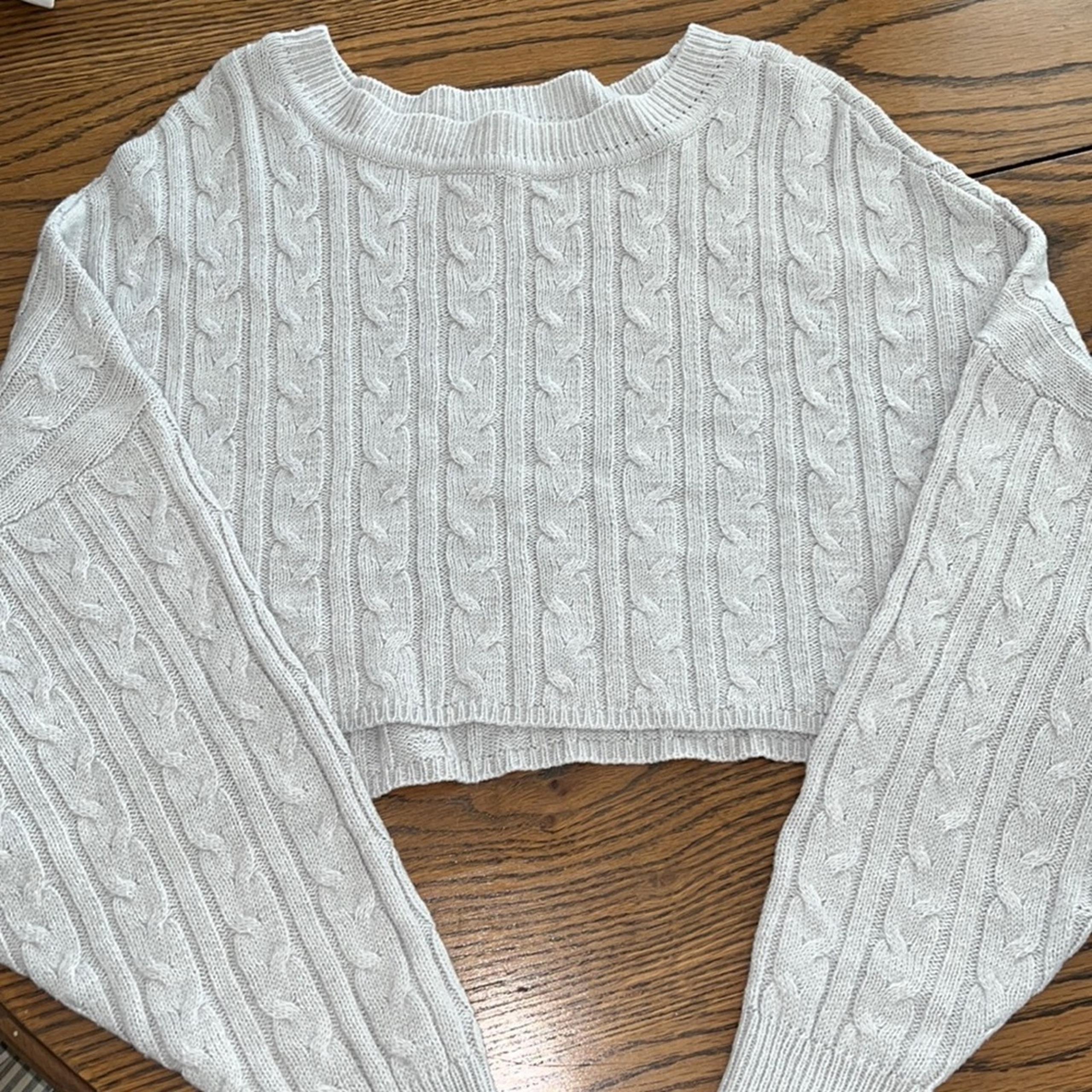 Cropped gray cable knit garage sweater oversized-M/L
