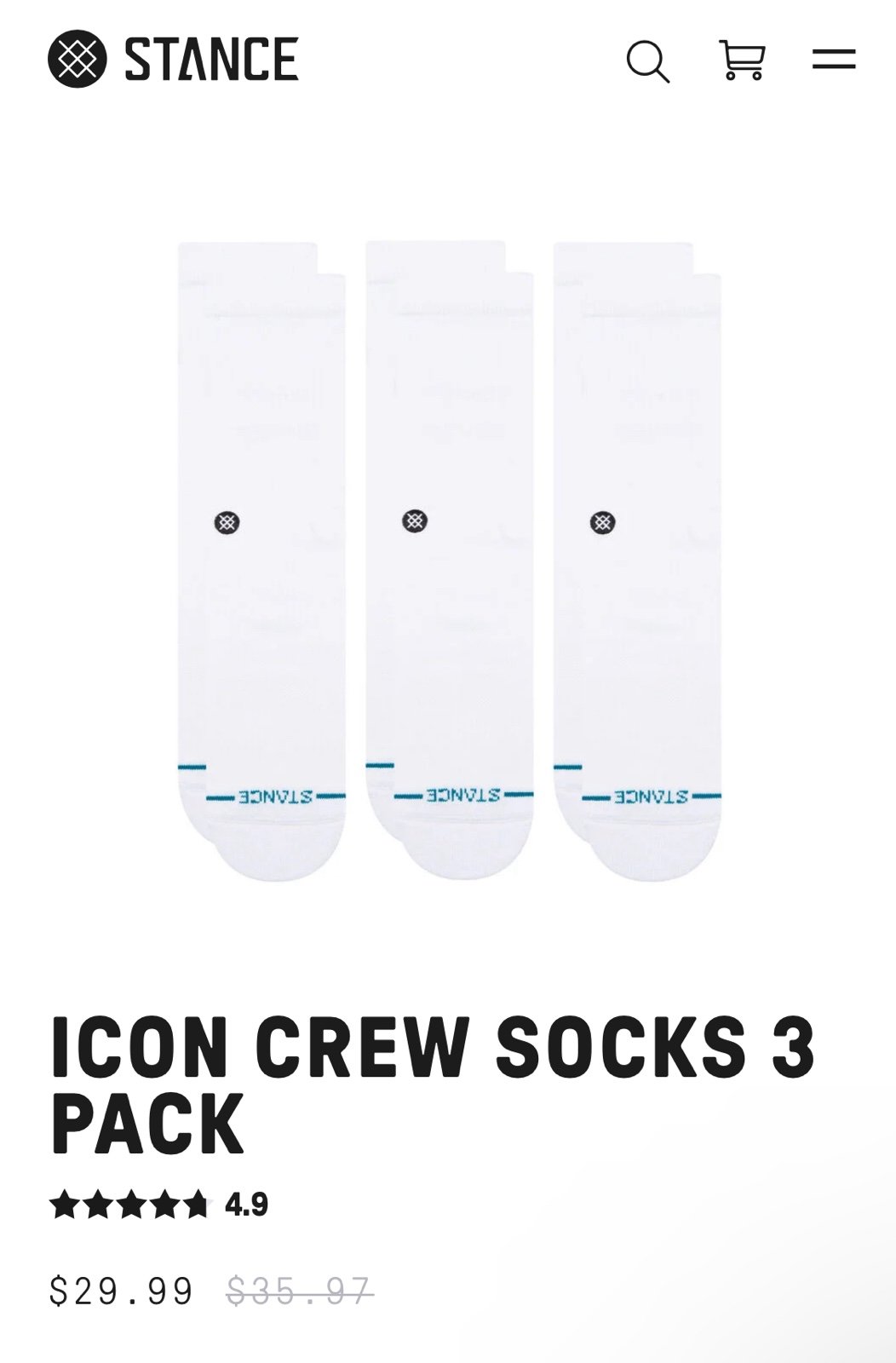 *6 Pairs* Brand New STANCE Mens Crew Socks Large (Size 9-13)