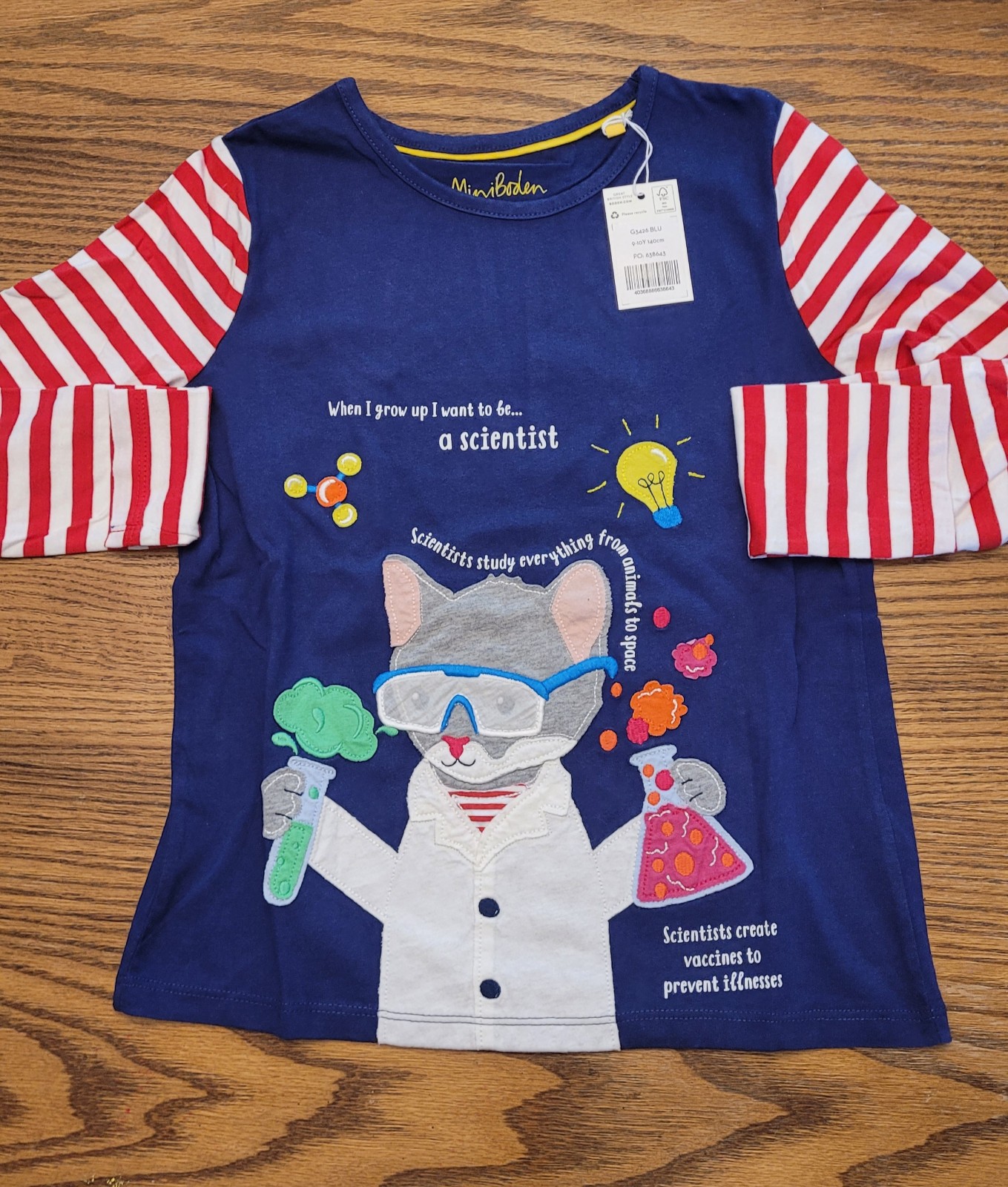 New Boden Cat Scientist shirt - size 9-10