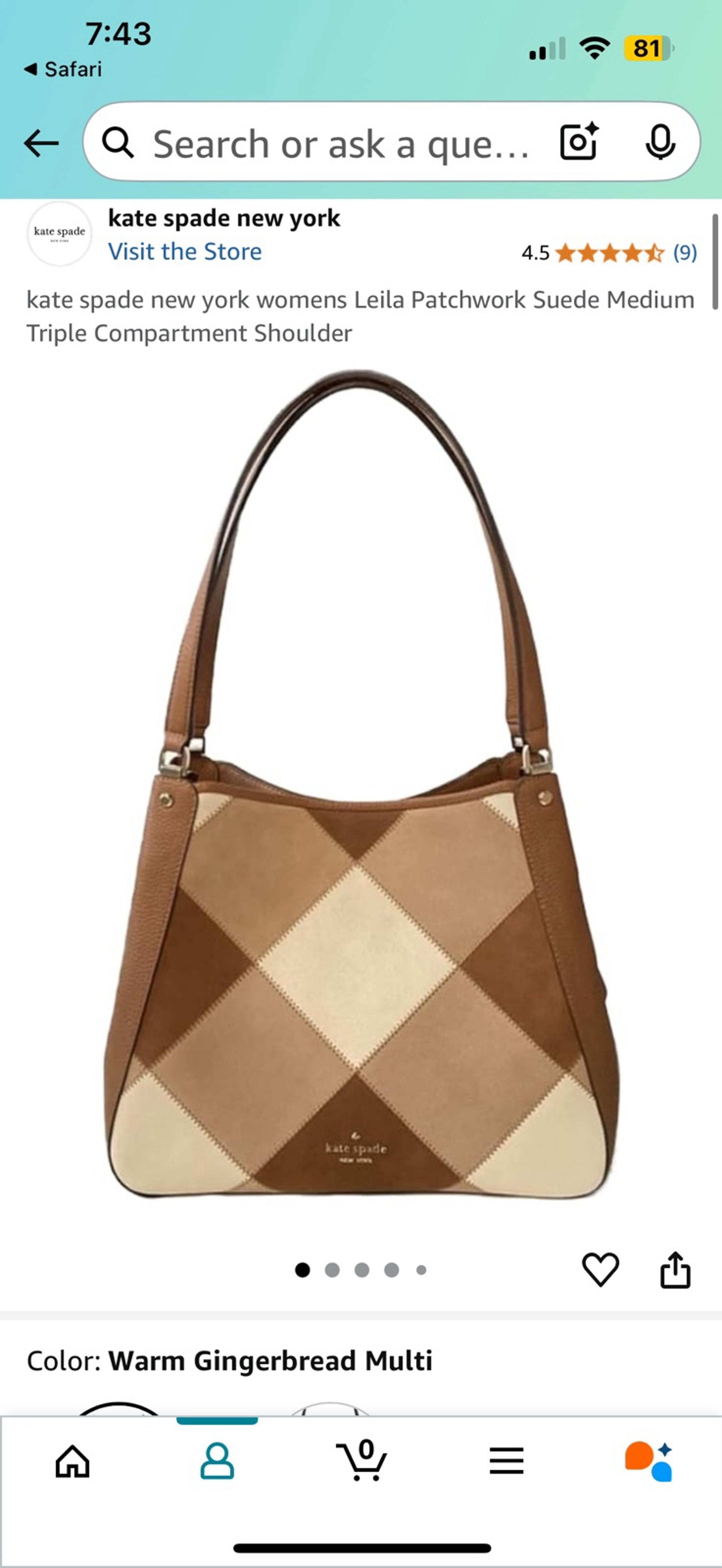 Kate Spade Leila Triple Compartment Patchwork Suede Brown Medium Shoulder Bag