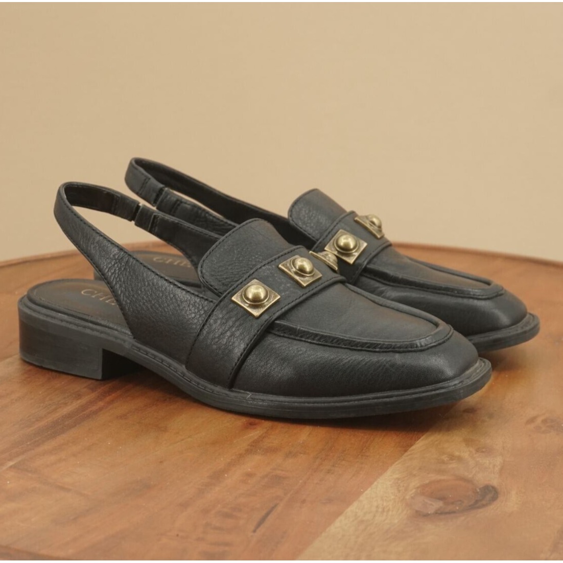 Chelsea & Violet Womens Lundin Mules Slingback Shoes Black Leather Embellished 7