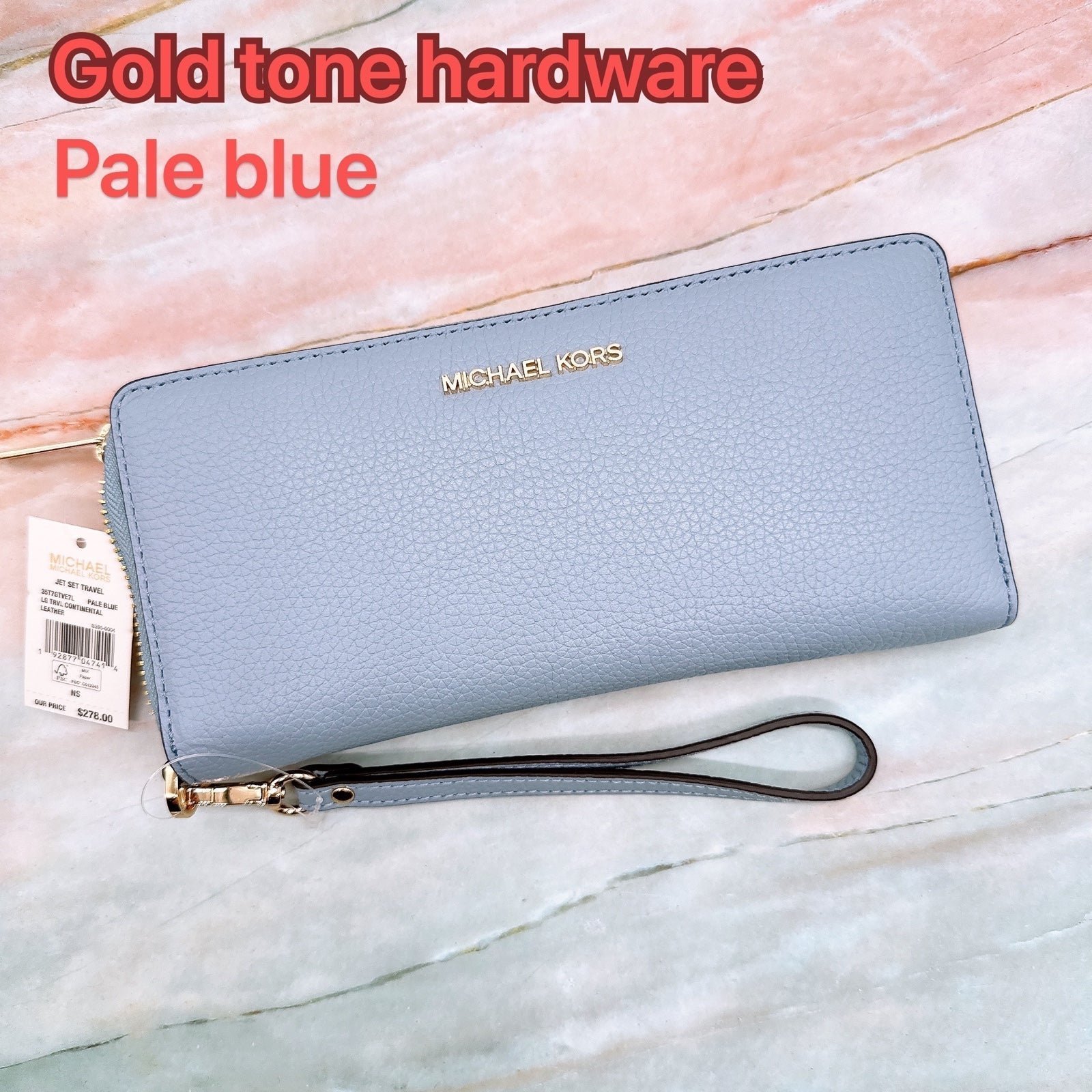 Michael Kors Jet Set Travel Leather Continental Wallet Wristlet - Pale Blue