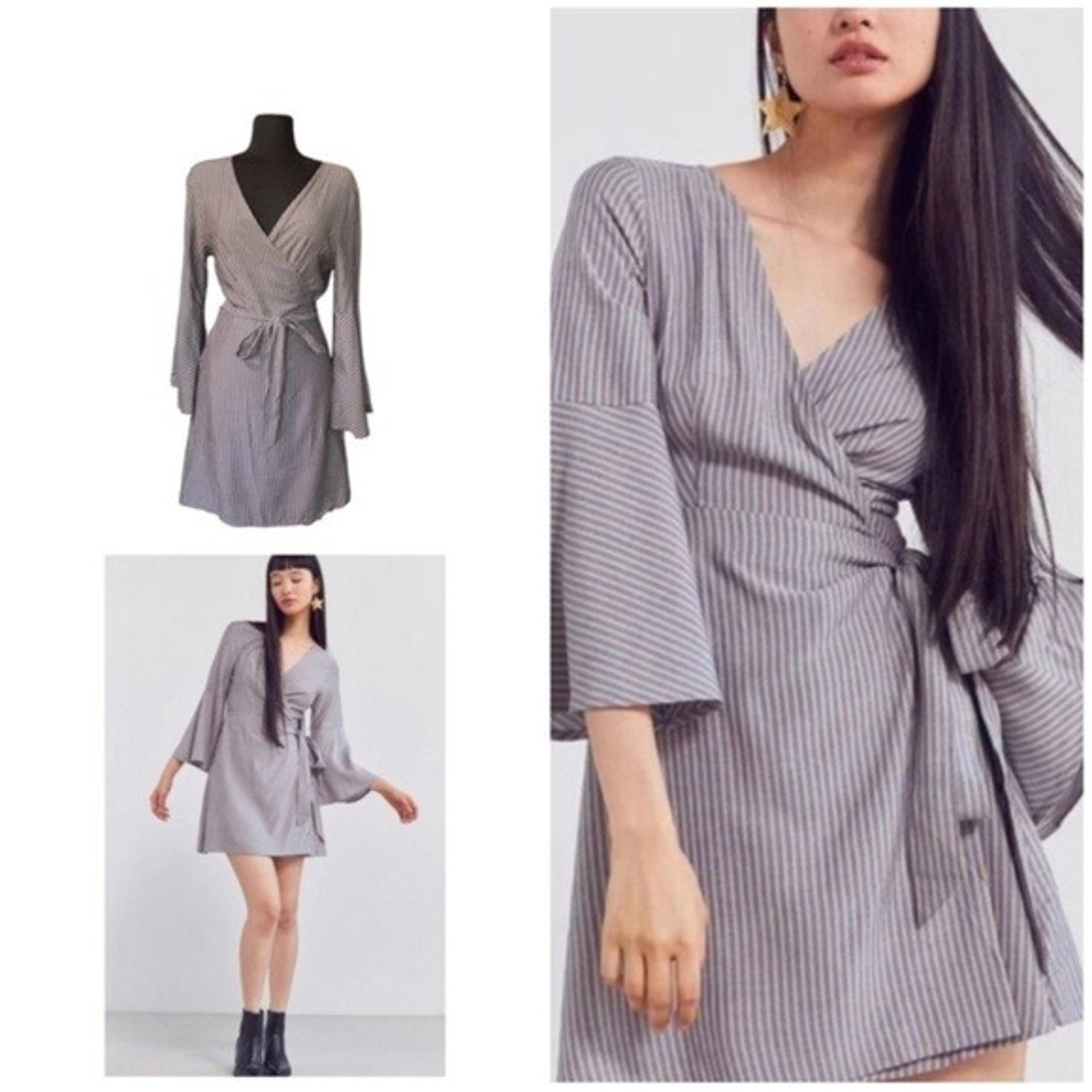 Ecote Striped V Neck Wrap Dress