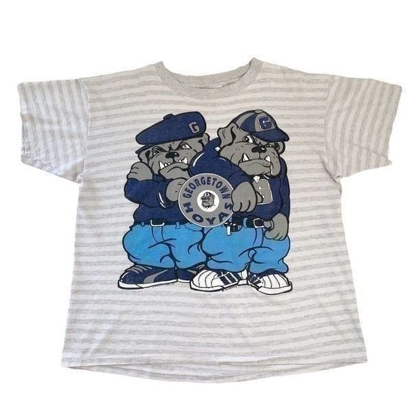 Vintage 90s Georgetown Hoyas Striped Hip-Hop Shirt Single Stitch