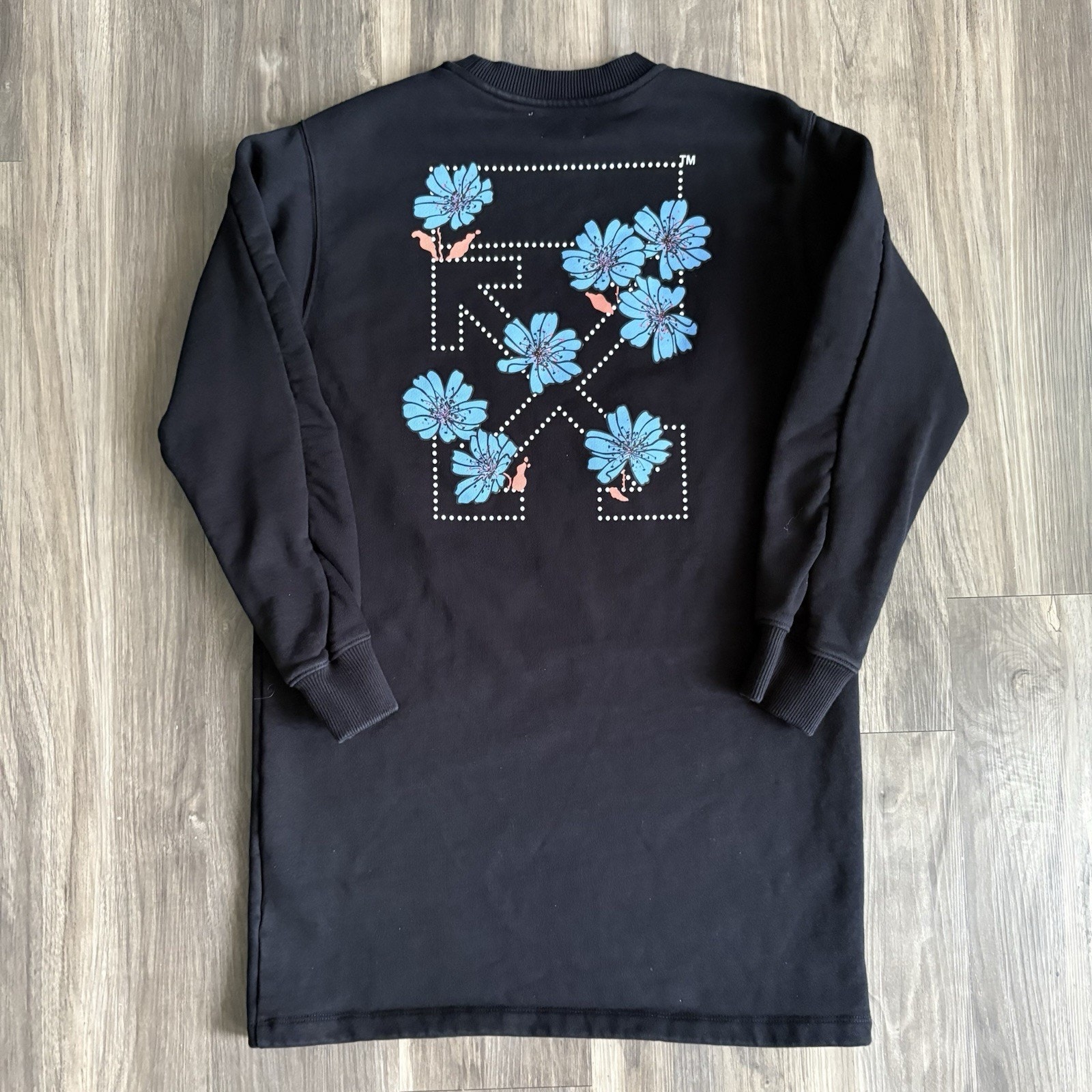 Off-White Kids Sz 12Y Sweatshirt Dress Arrows Flowers Black Girls