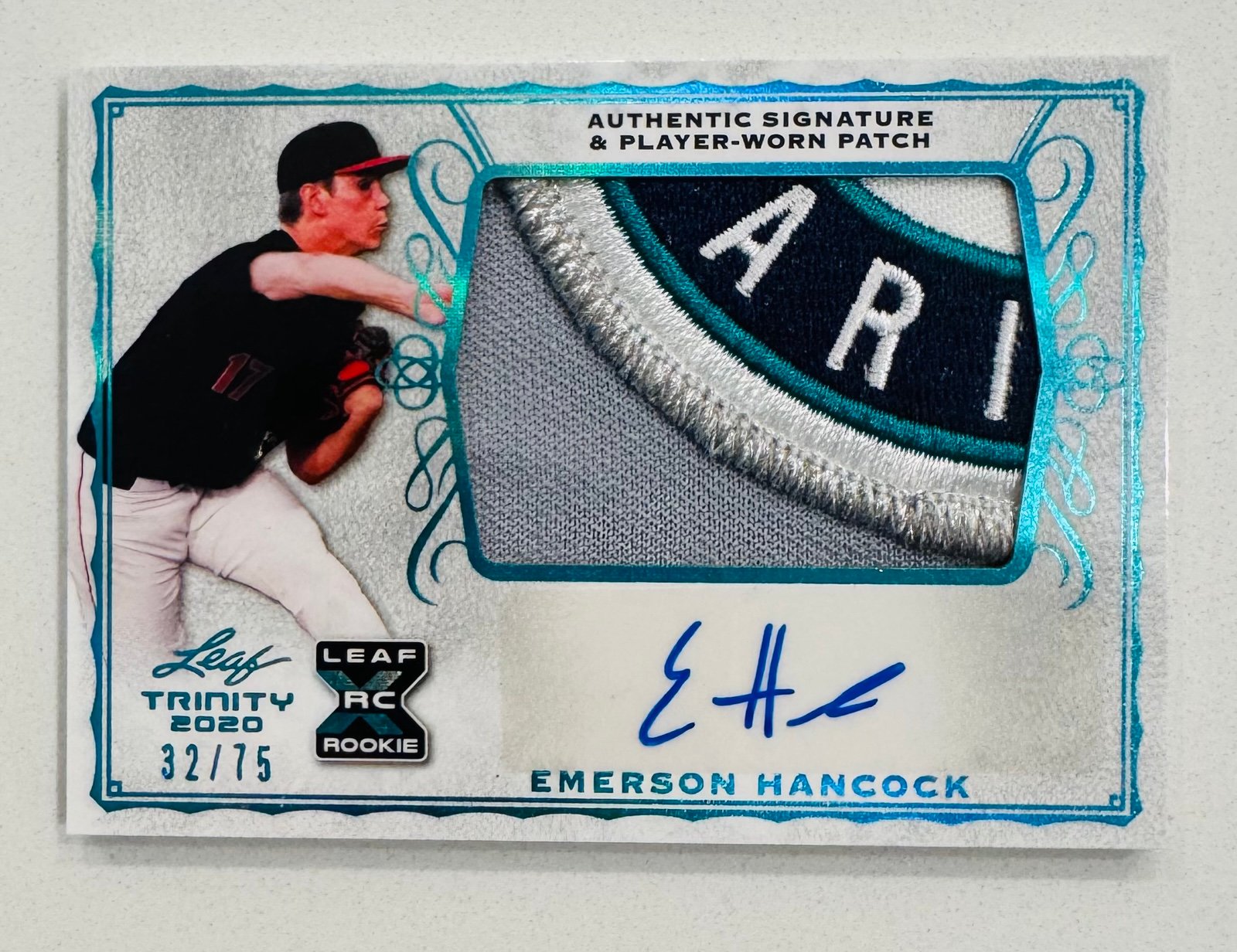 Emerson Hancock Leaf Trinity Baseball Rookie Patch Auto Card /75 Mariners Patch