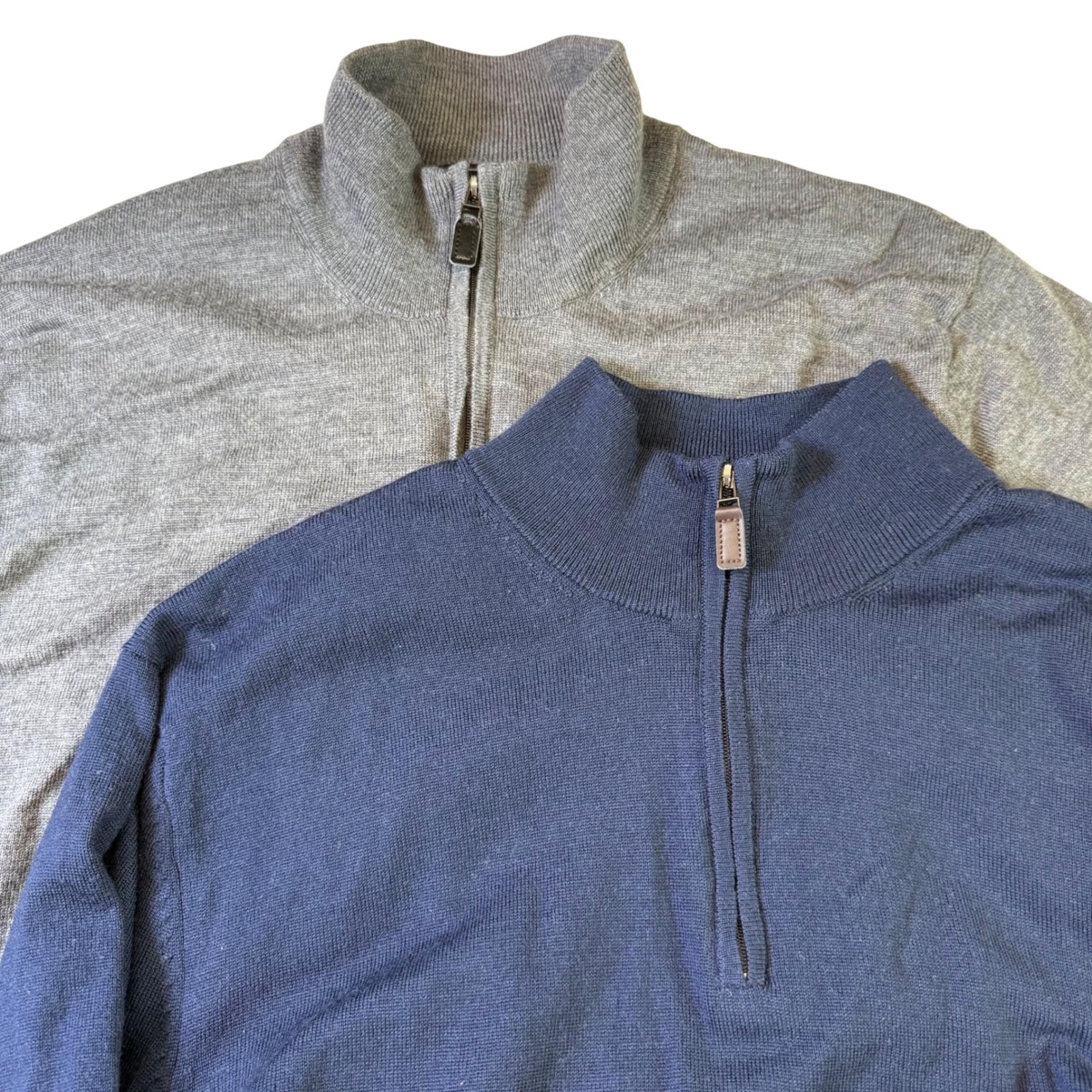 JOS. A. BANK Traveler Bundle of 2 Merino Wool 1/4 Zip Sweaters Navy Gray Sz XXL