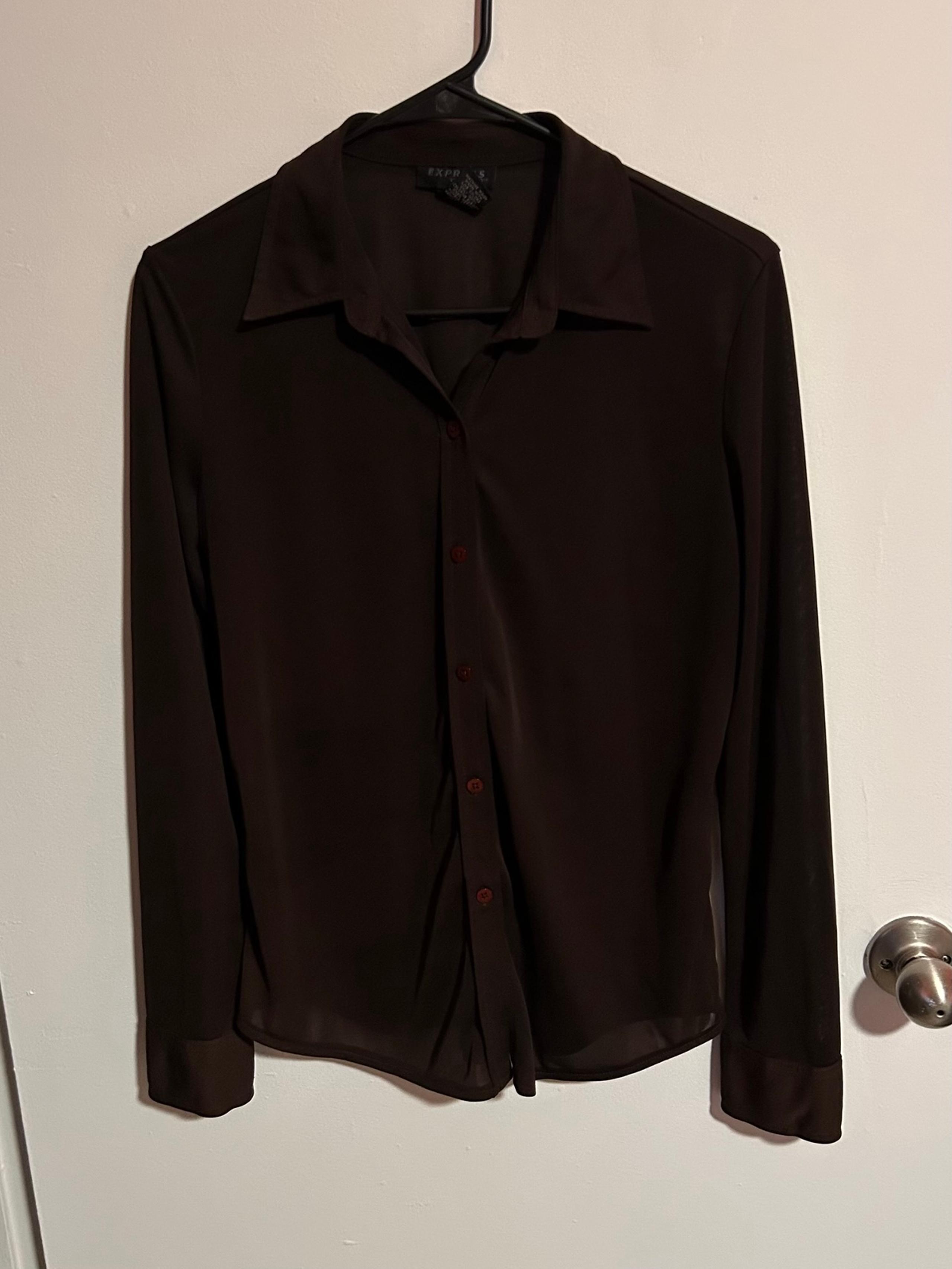 Express Brown Sheer Button Down Shirt size L