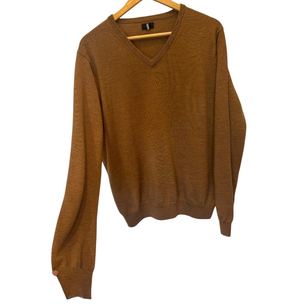 J.Crew Merino Wool Camel Sweater V-Neck Pullover Knit Brown Casual Mens SZ L