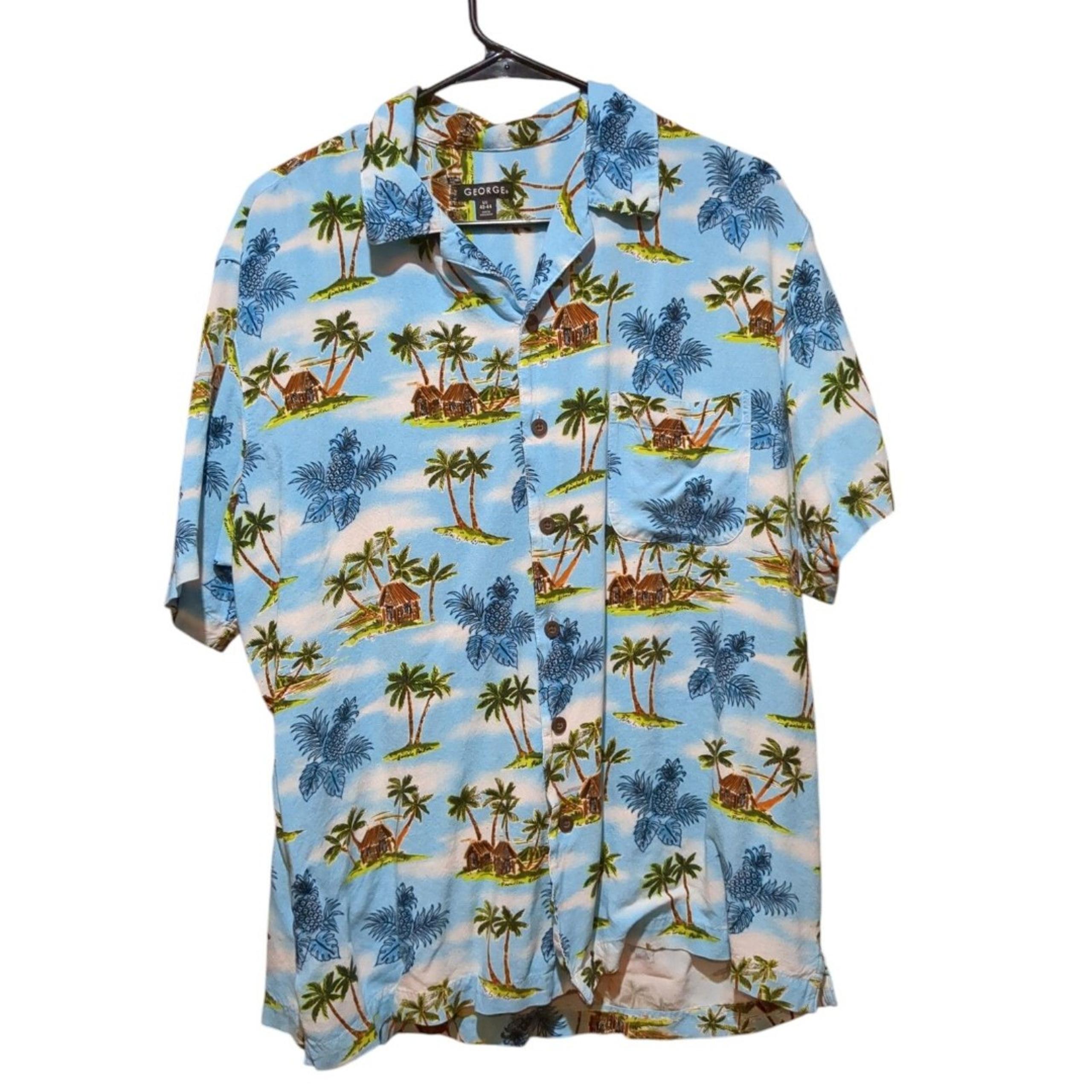 Shirt Mens LG Blue Hawaiian Style Soft Casual Grandpa Core Button Up - George