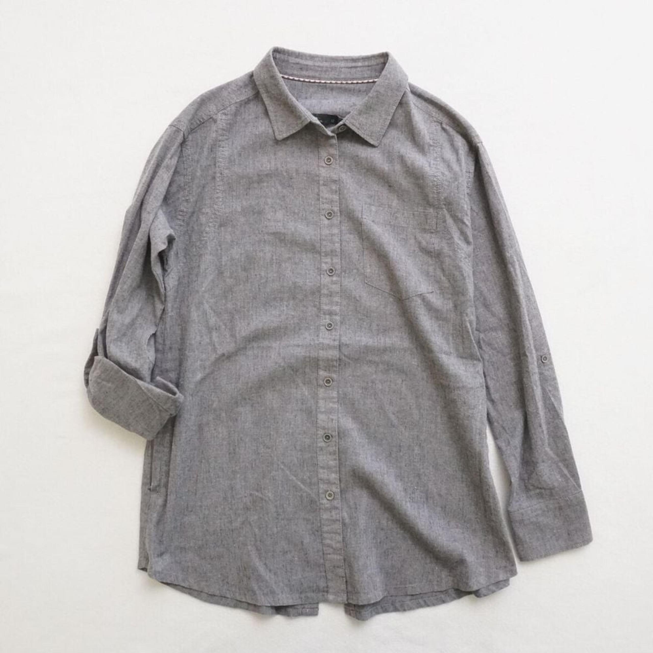 Prana Womens Aster Tunic Shirt Button Up Long Sleeve Gray Hemp Blend Medium