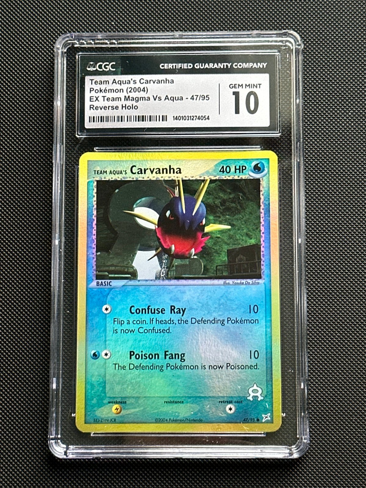 Pokemon CGC 10 Reverse Holo Team Aqua's Carvanha 47/95