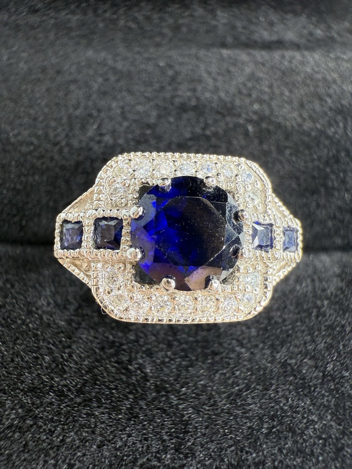 Blue Sapphire Signed SETA 925 Sterling Silver Ring Sz 5.75