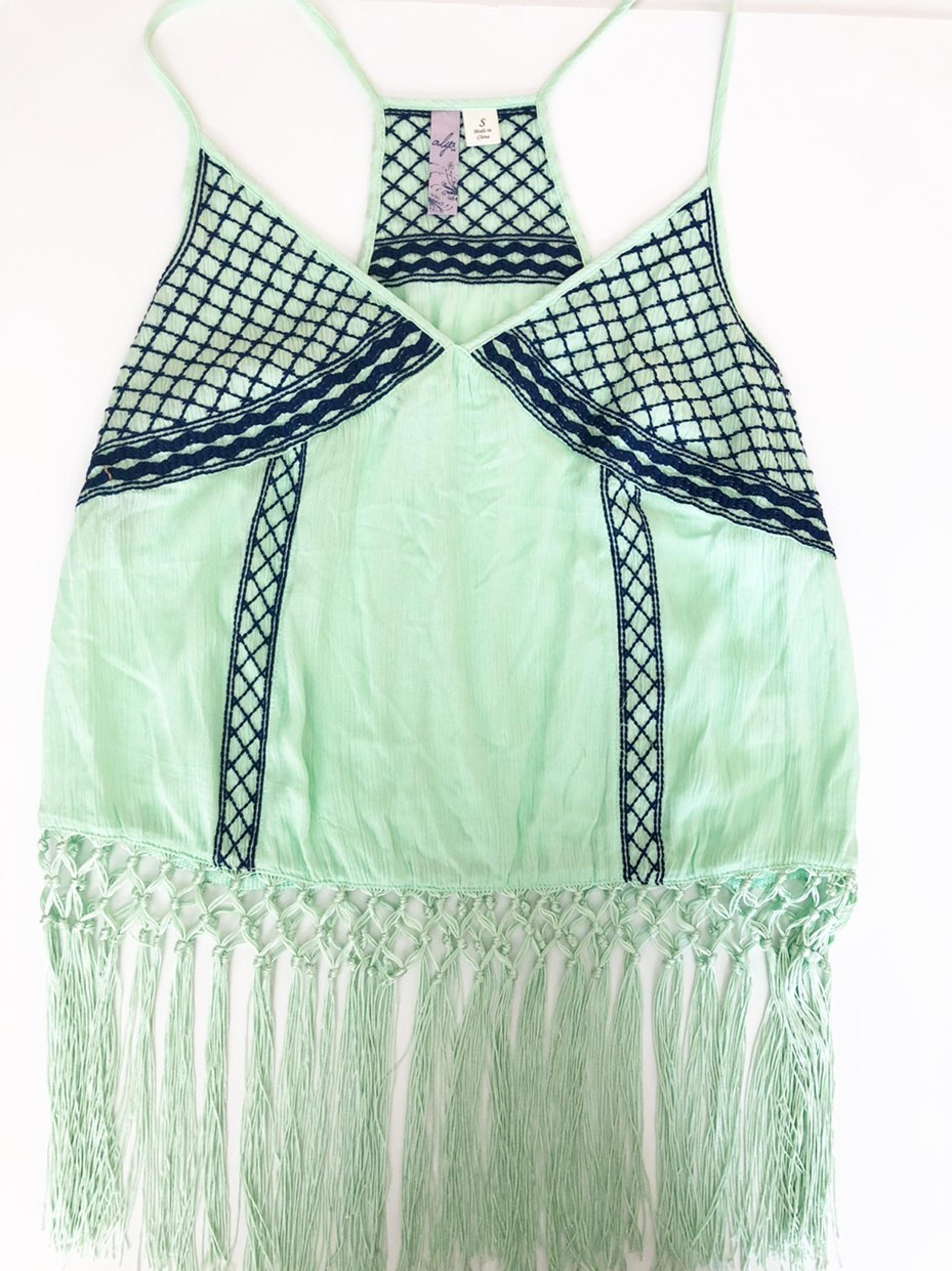Boho mint tank with pretty fringe