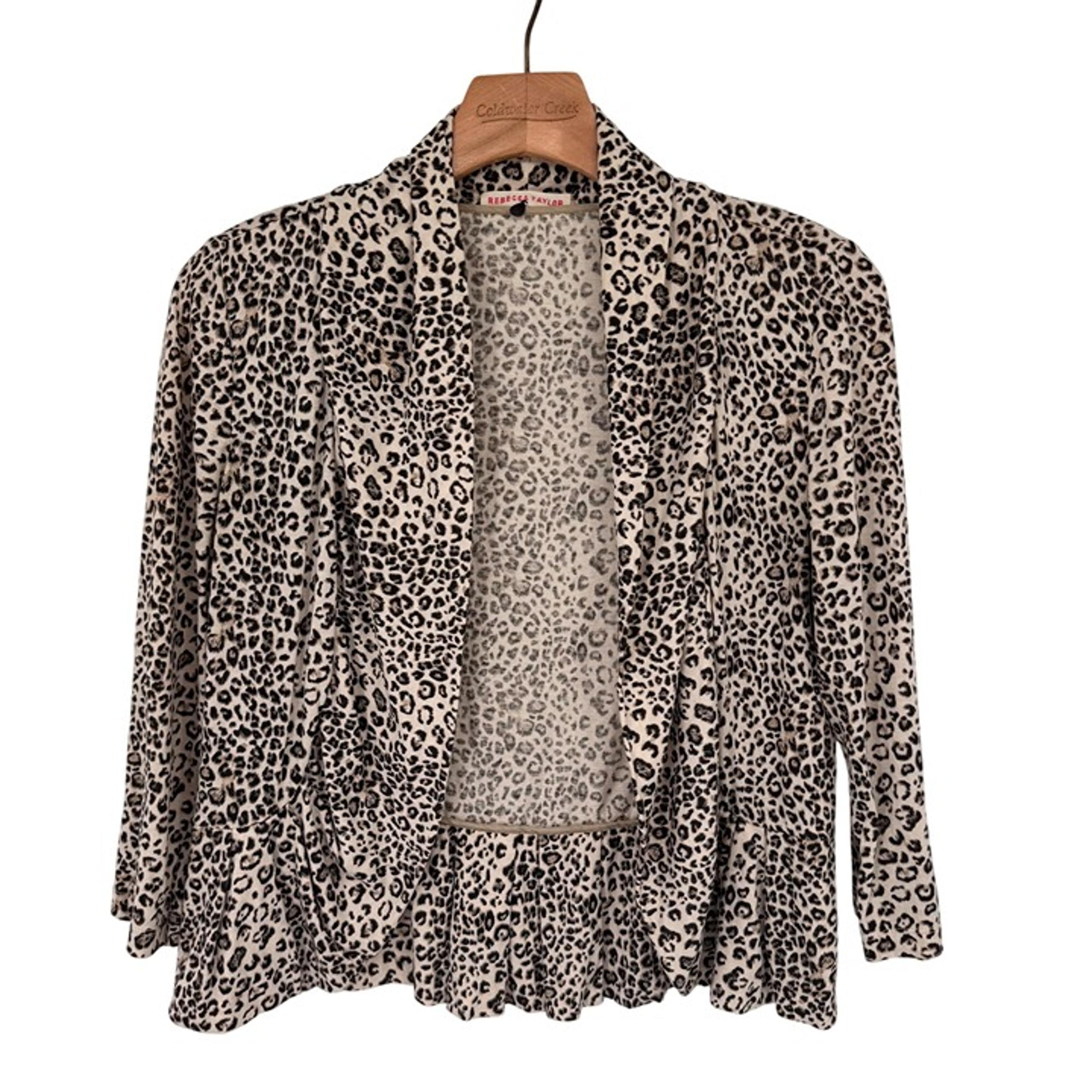 Rebecca Taylor Leopard Print Open cardigan sweater shrug Ruffle Womens Medium