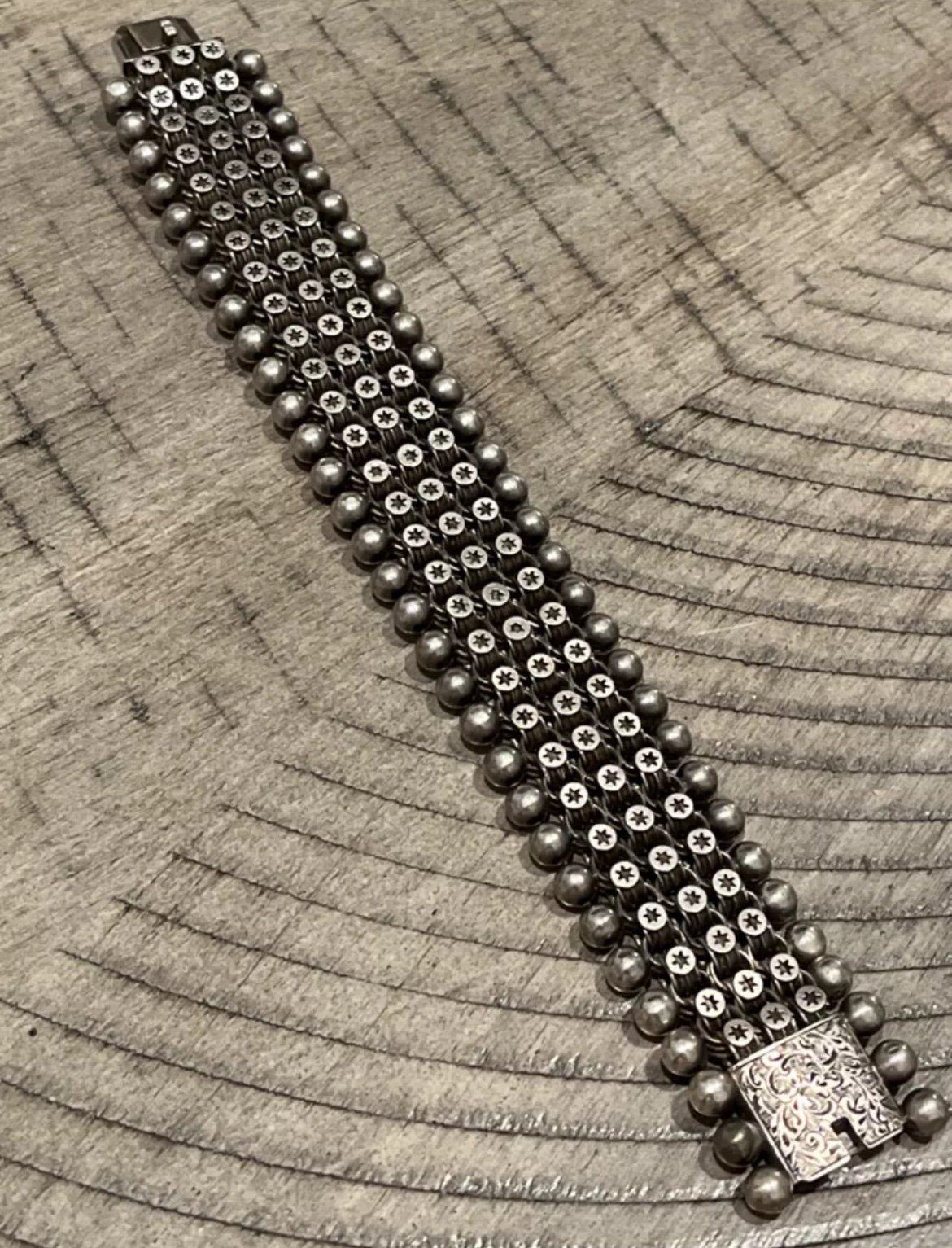 1880s sterling silver pierced star link 7.25 bracelet 070824@