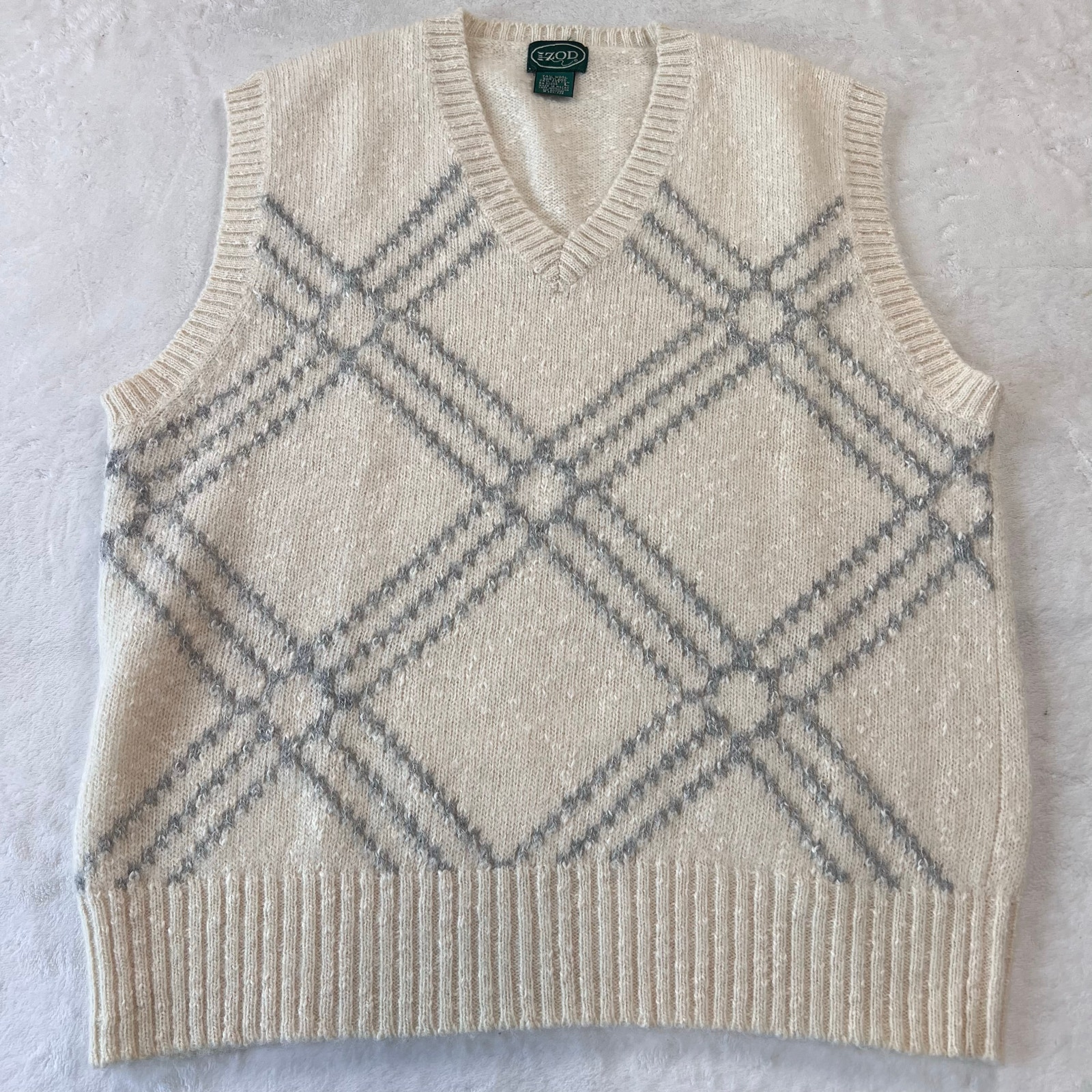 Izod Vintage Sweater Vest Off White Gray Wool Blend Women's size Large