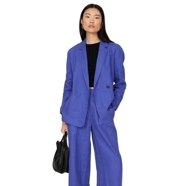 158 Madewell Blue Double Breasted Linen Cotton Blazer Size Small