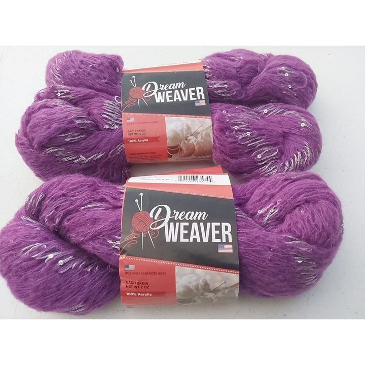 Dream Weaver Twin Pack Acrylic USA Yarn Purple w Silver 2oz 11 Skeins Worsted