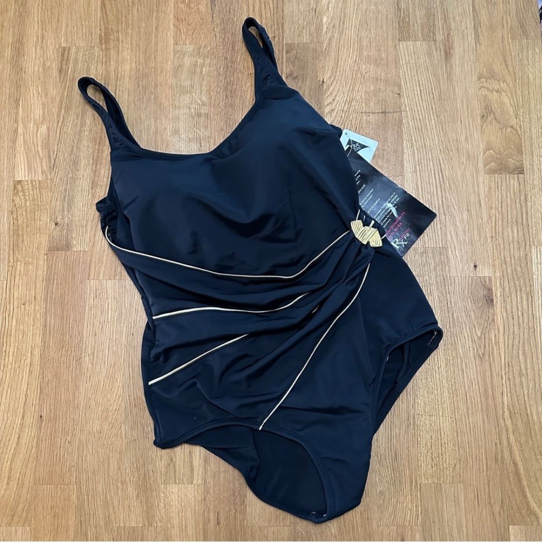 Roxanne 38C Black Cross Front One Piece Bathing Suit NEW
