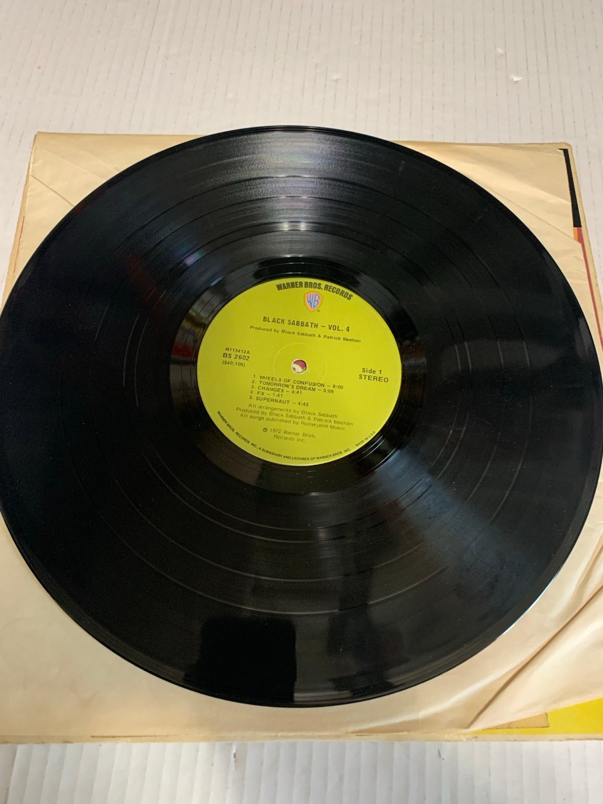 Black Sabbath Volume 4 Vol 4 Original 1972 Warner Bros RECORD ONLY! NO SLEEVE!!!