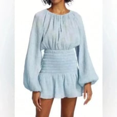 Ramy Brook Bennett Shirred Ruffle Mini Dress Size Small Smocked Designer