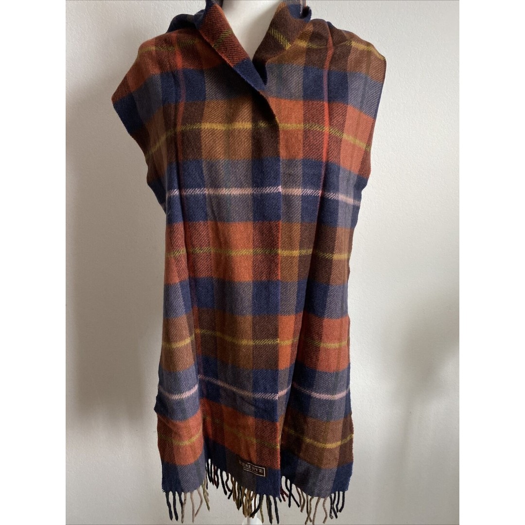 RESERVE Patrick James Cashmere Scarf Fall Colors Plaid Neck Wrap w Fringe 80x11