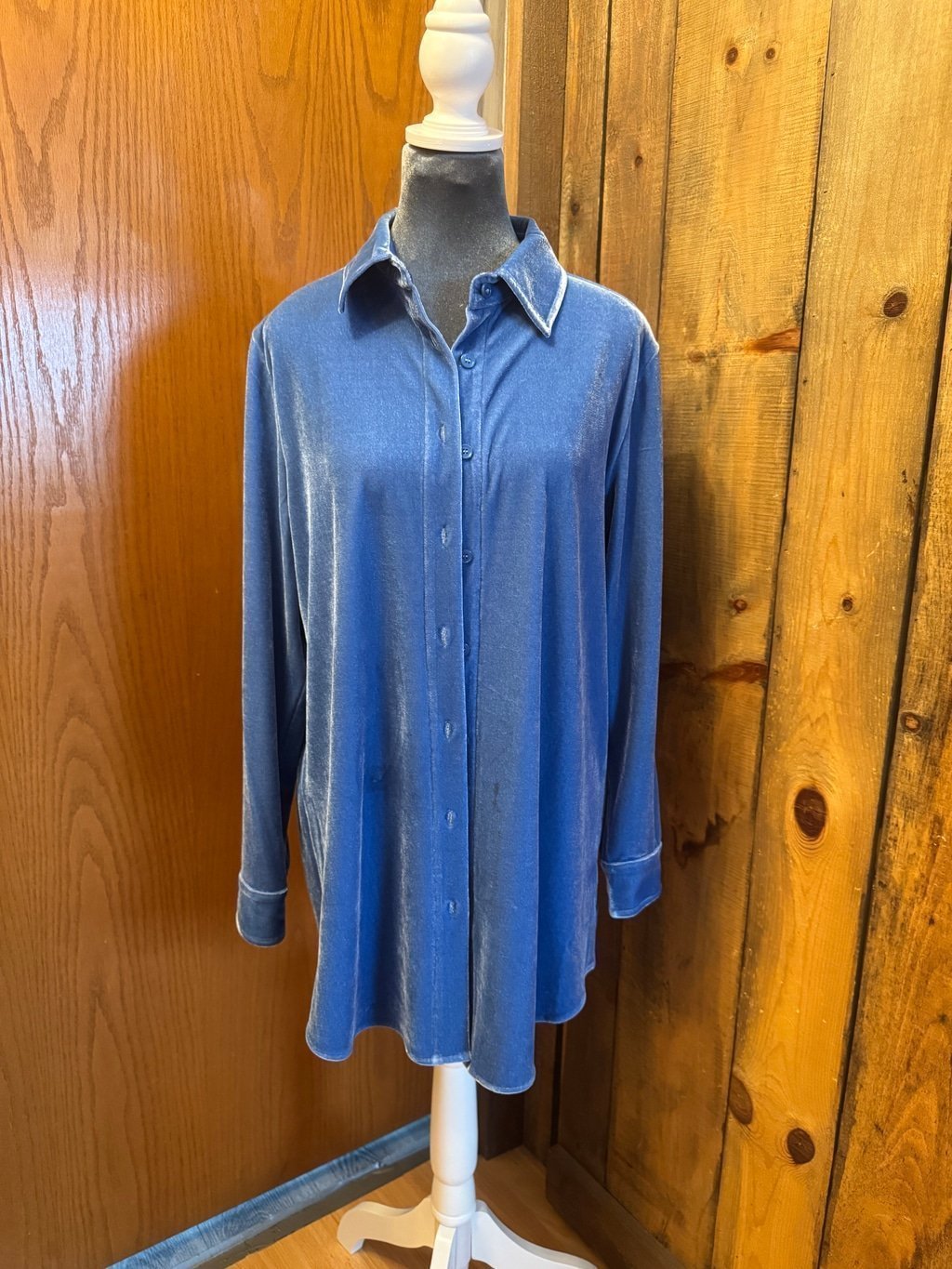 Soft Surroundings Velvet blue button down oversized shirt Small