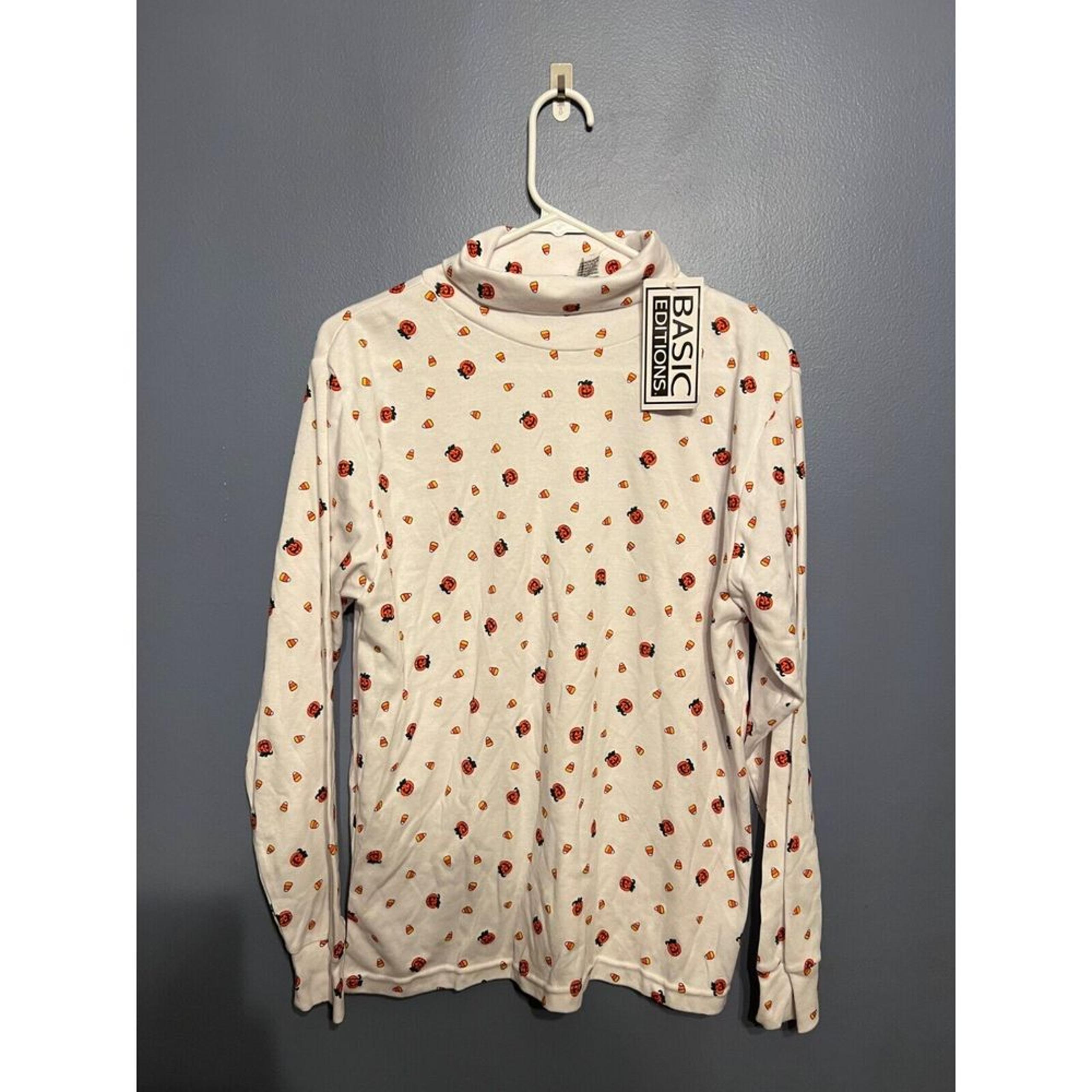VTG Basic Editions Women's Halloween Turtle Neck Jack O Lanterns SZ LARGE NWT