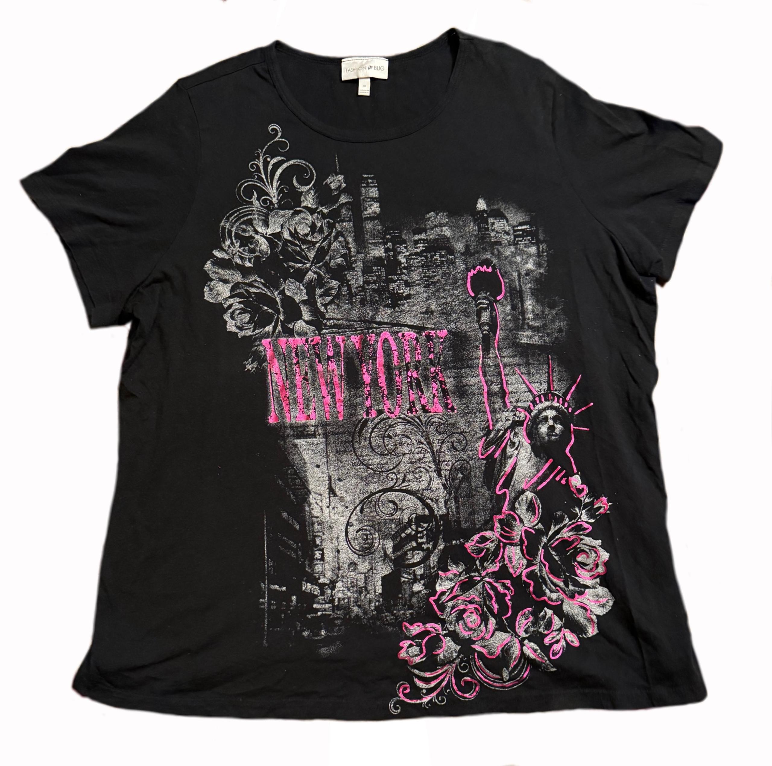 Trashy y2k mcbling scene mall goth New York black and hot pink graphic tee